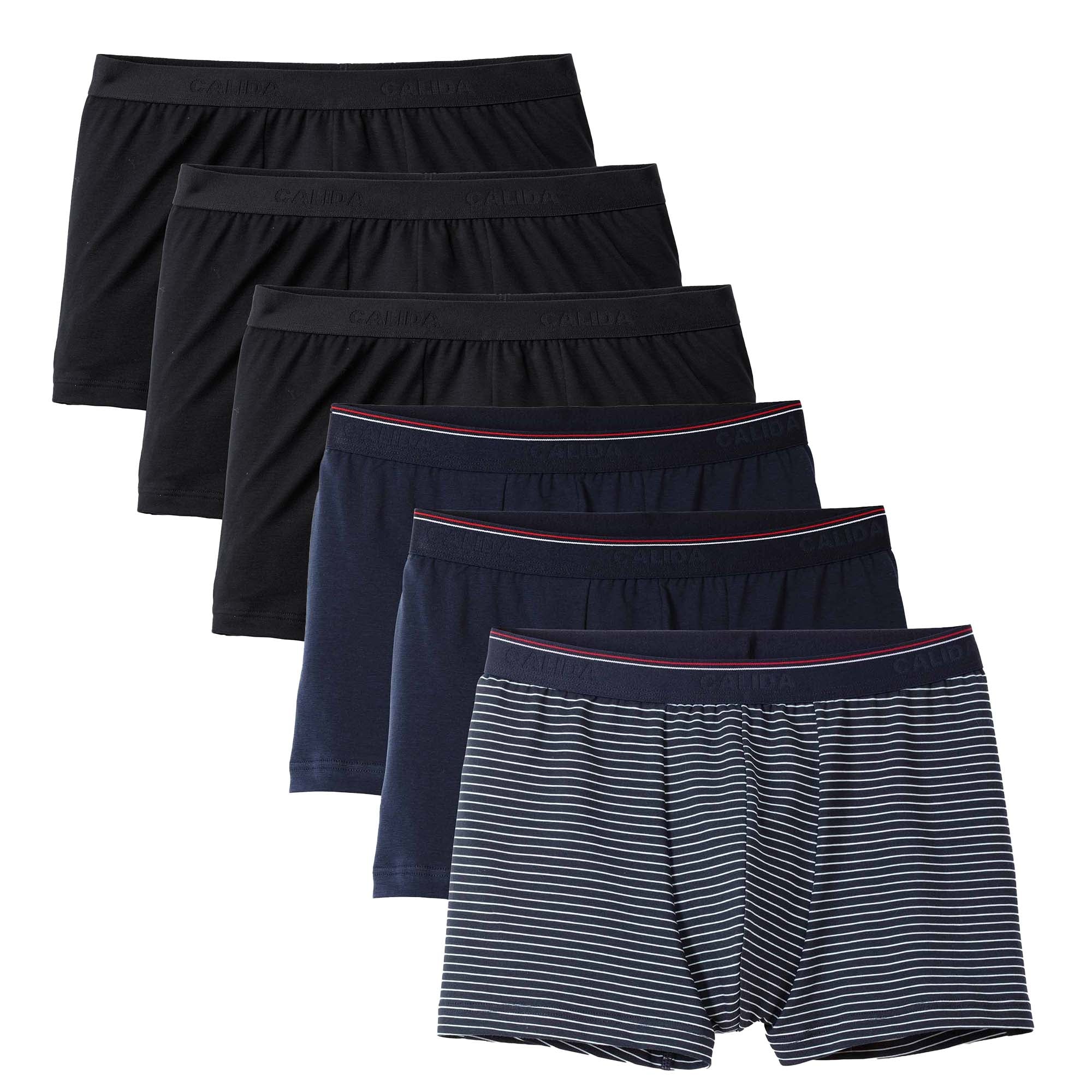 CALIDA Men's boxer shorts, pack of 6 - Benefit, elastic waistband, Single Jersey