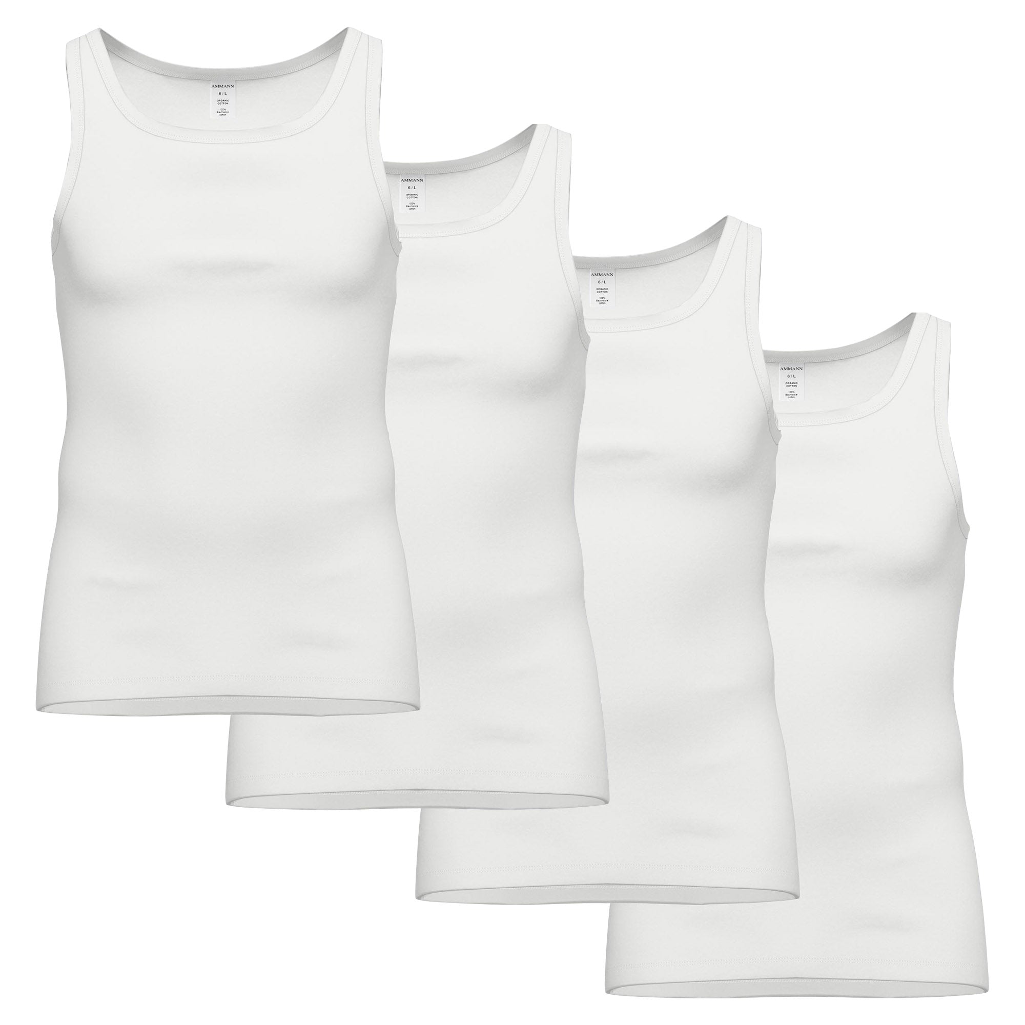 AMMANN men's vests, 4-pack - fine rib, extended back, cotton