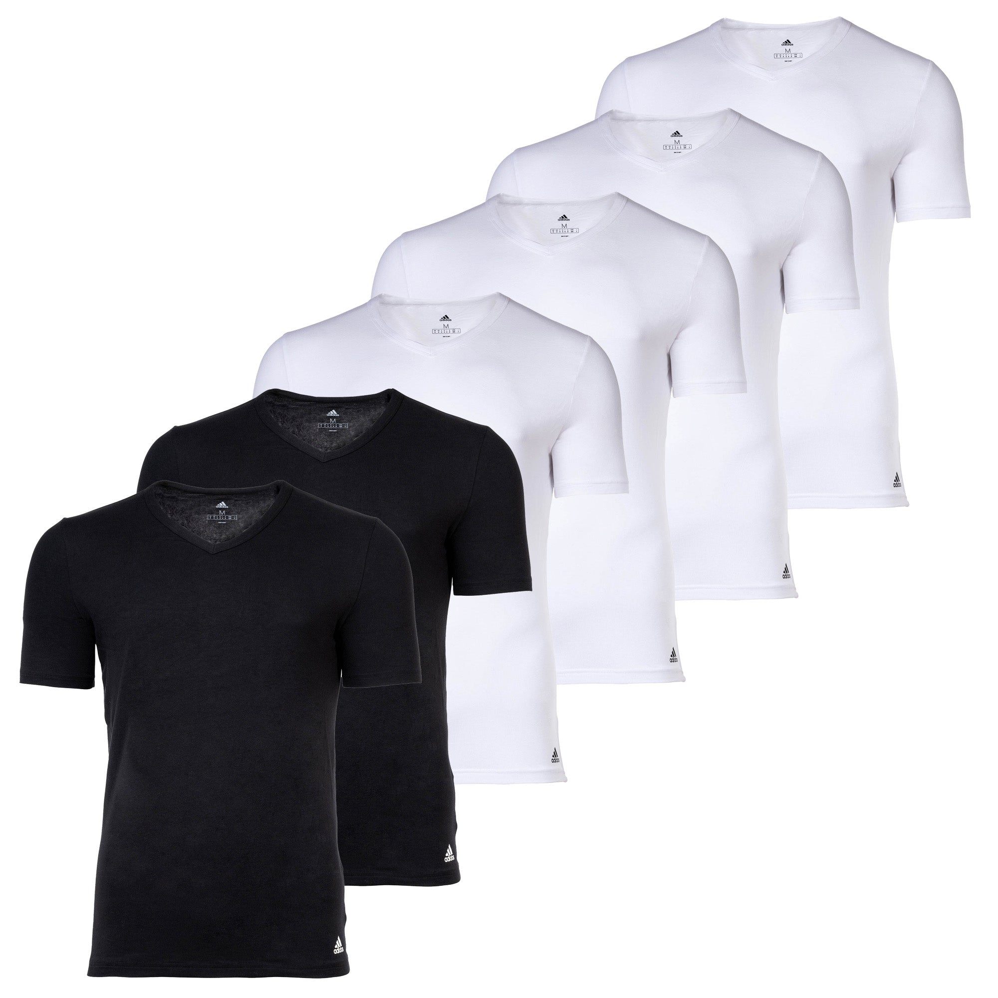 adidas Herren T-Shirt, 6er Pack - Active Flex Cotton, V-Ausschnitt, uni