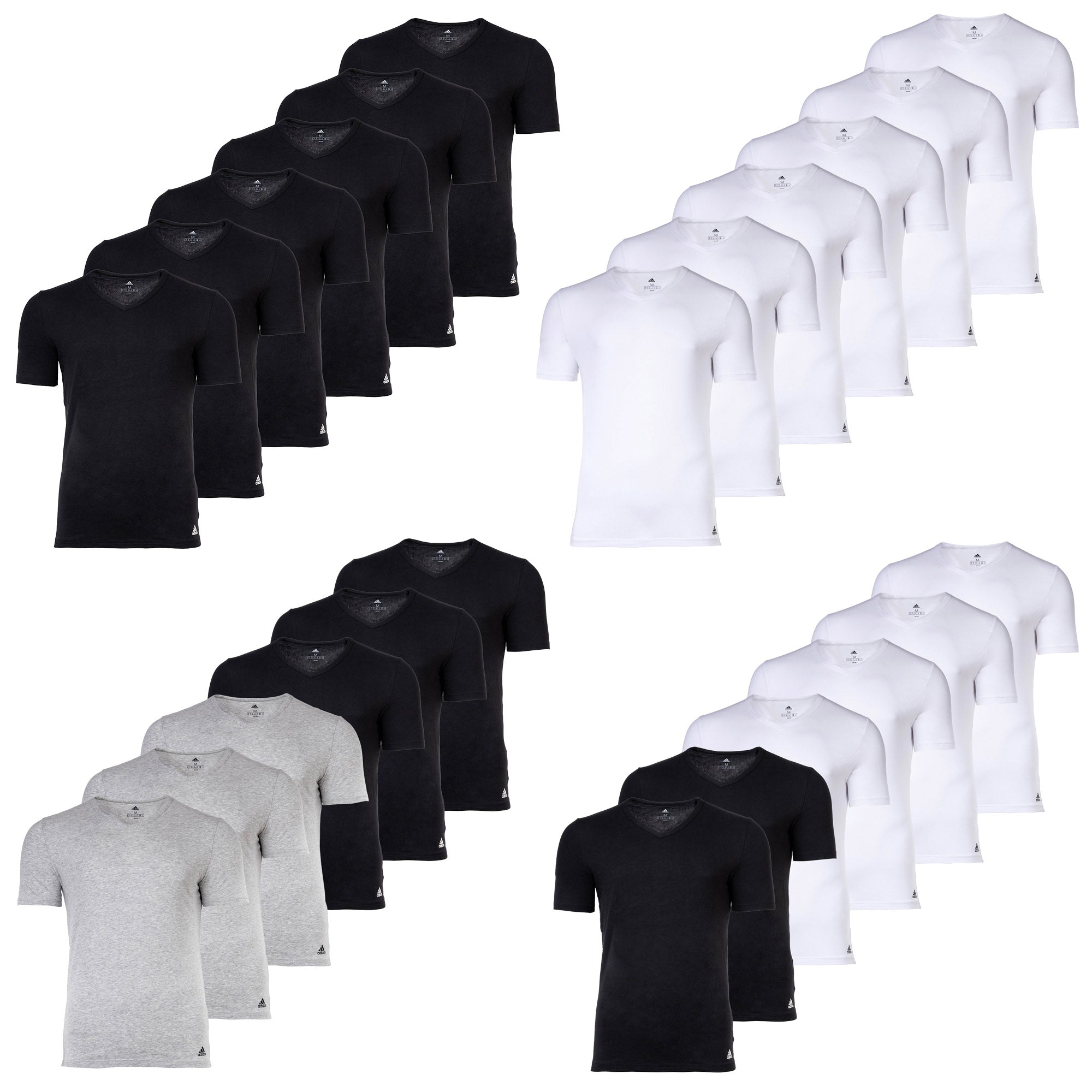 adidas Herren T-Shirt, 6er Pack - Active Flex Cotton, V-Ausschnitt, uni
