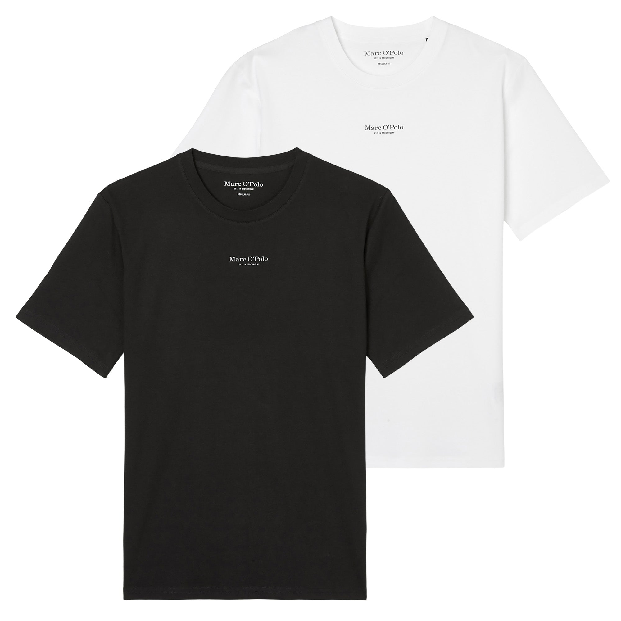 Marc O'Polo Herren T-Shirt, 2er Pack - Medium-Logo, Regular Fit, Baumwolle, Logoprint, uni