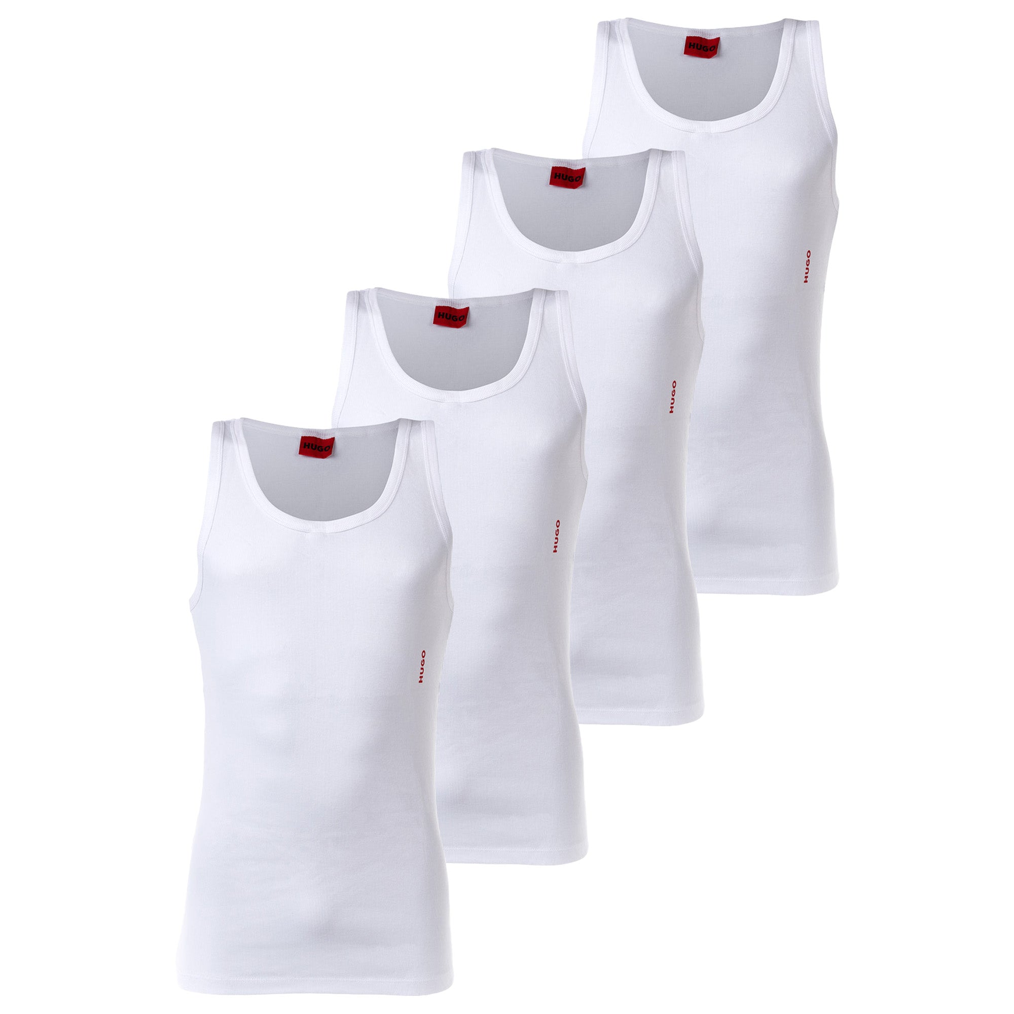 HUGO Herren Unterhemd, 4er Pack - Tank Top, Doppelripp, Cotton Stretch