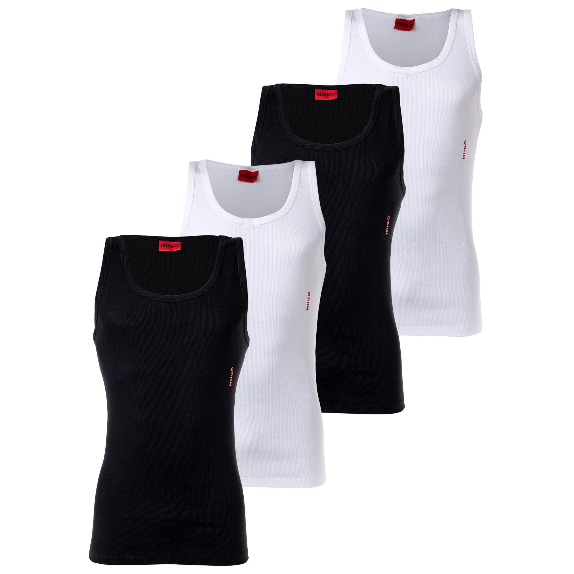 HUGO Herren Unterhemd, 4er Pack - Tank Top, Doppelripp, Cotton Stretch