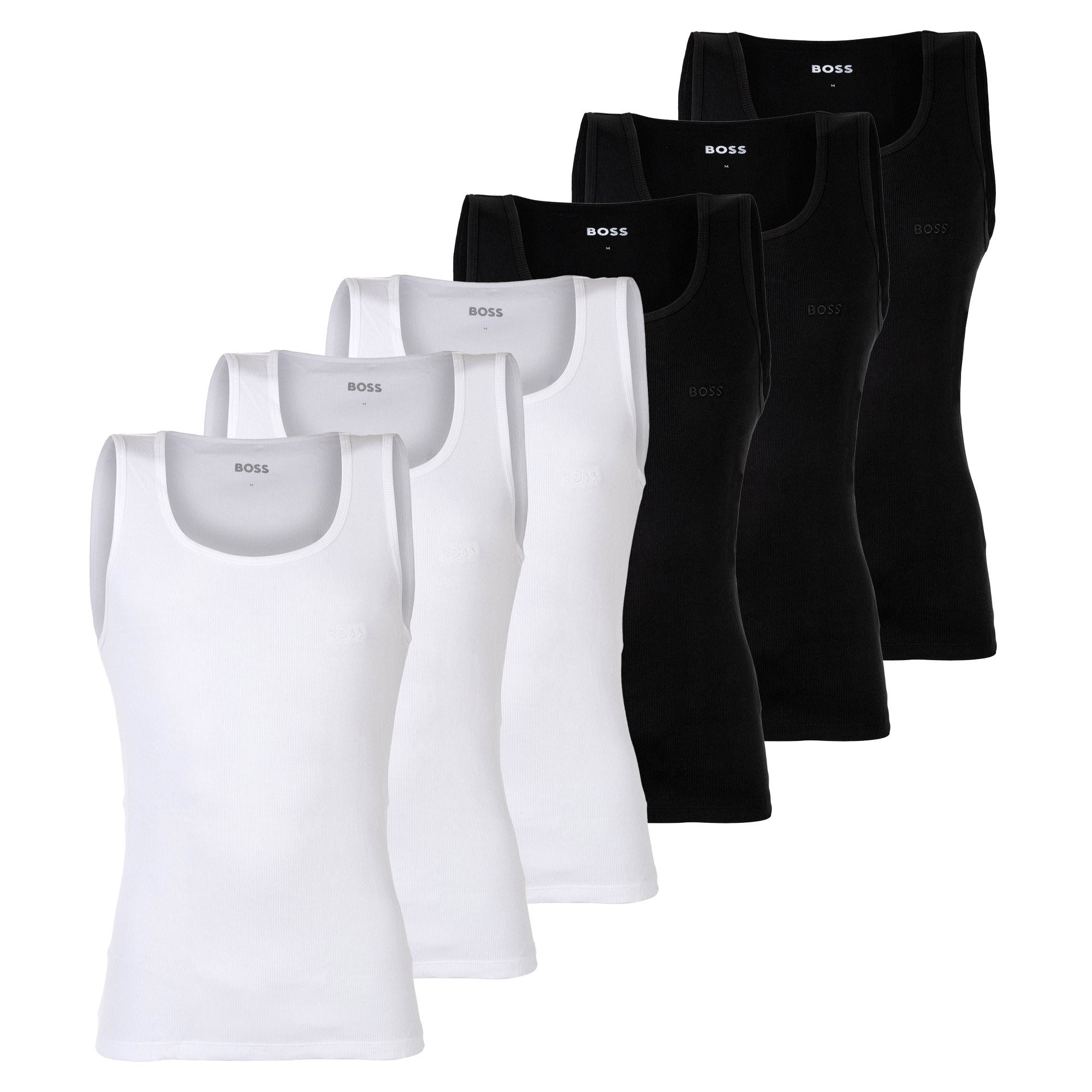 BOSS men's vests, 6-pack, ribbed - Tank Top RibClassic, round neck, cotton