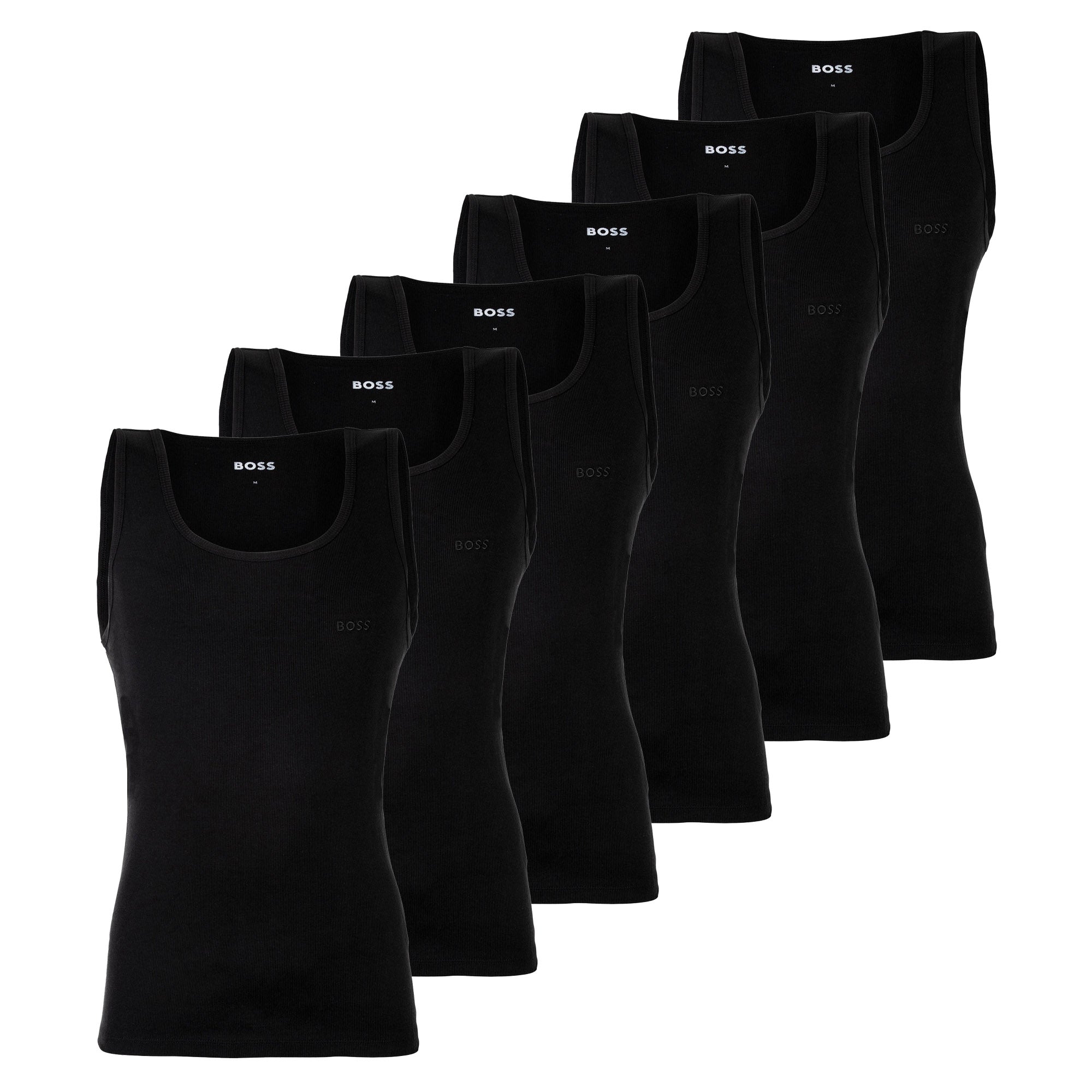 BOSS men's vests, 6-pack, ribbed - Tank Top RibClassic, round neck, cotton
