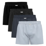 Seidensticker Men Woven Boxer Shorts, 4-Pack - Boxer 4-Pack, Cotton, Logo