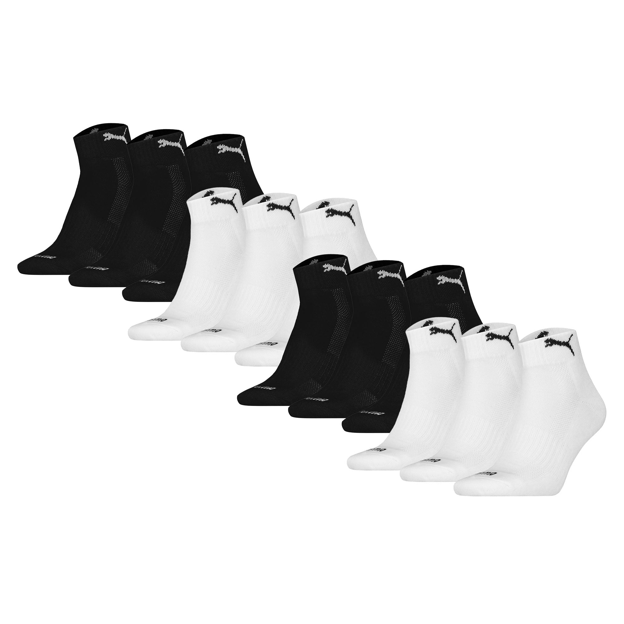 PUMA Unisex 12-Pack Cushioned Quarter Socks, Logo, Solid Colour