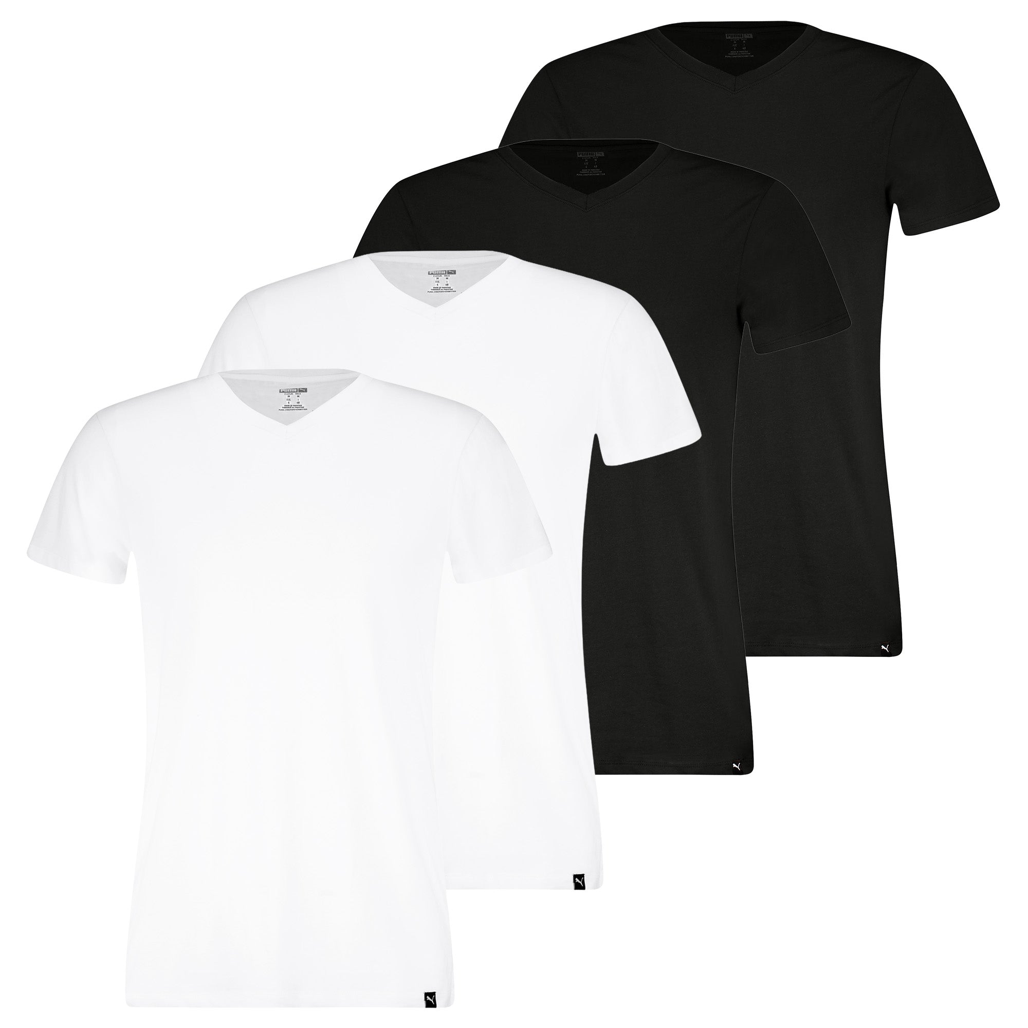 PUMA Men T-shirts, 4-pack – V-Neck Tee 4P, V-neck, Regular Fit, cotton, plain