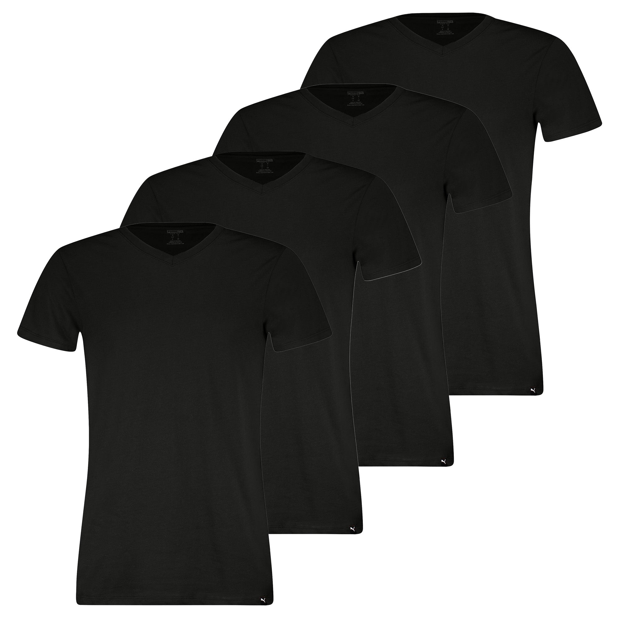 PUMA Men T-shirts, 4-pack – V-Neck Tee 4P, V-neck, Regular Fit, cotton, plain