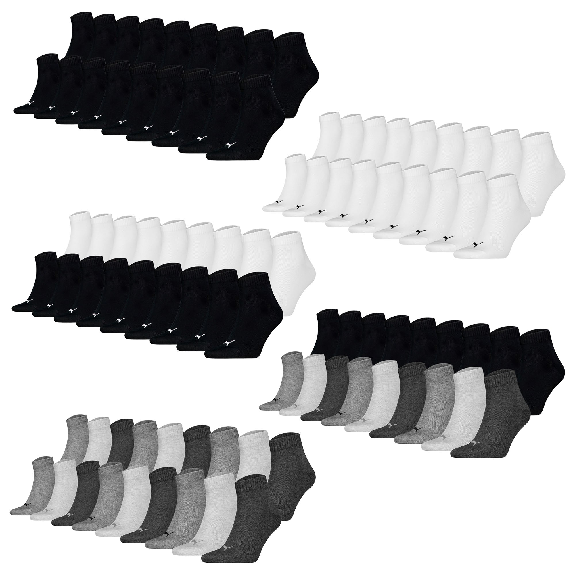 PUMA Unisex Quarter Socks, 18 Pack - Quarter Plain ECOM 18P, Logo, solid colour