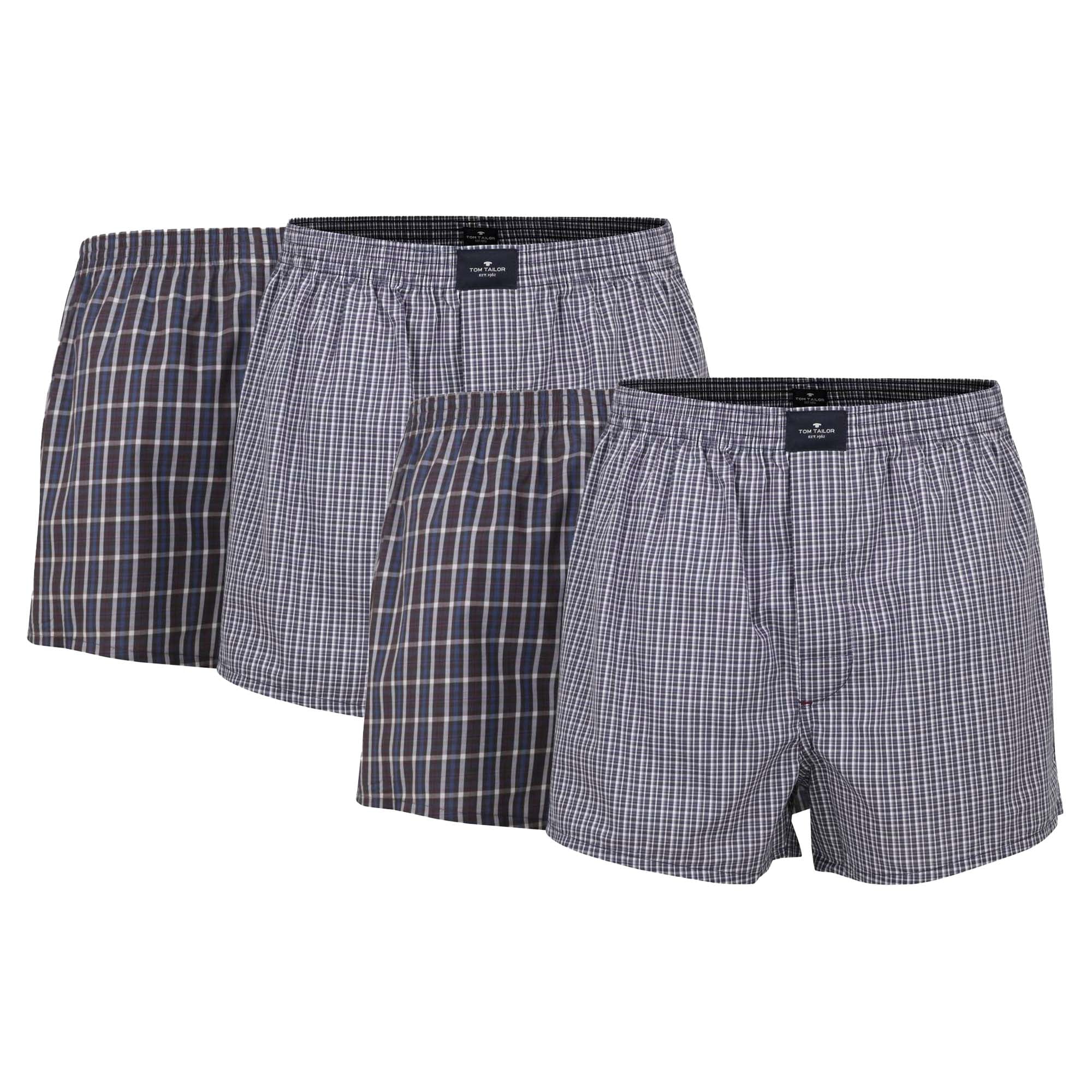 TOM TAILOR men's boxer shorts, 4-pack - woven shorts, cotton, poplin, check
