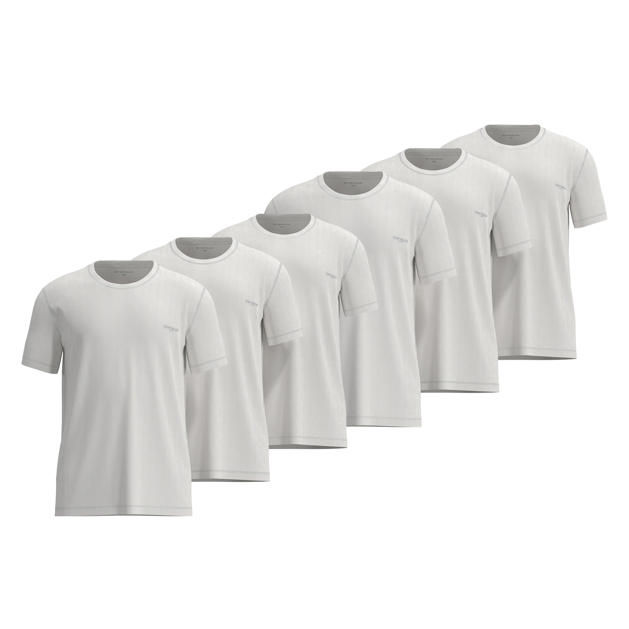 TOM TAILOR Men T-shirt, 6-pack – round neck, short sleeves, single jersey, cotton, plain colour