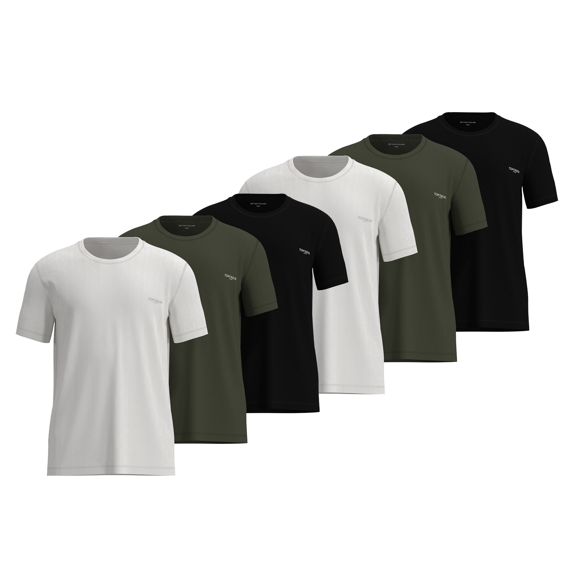 TOM TAILOR Men T-shirt, 6-pack – round neck, short sleeves, single jersey, cotton, plain colour