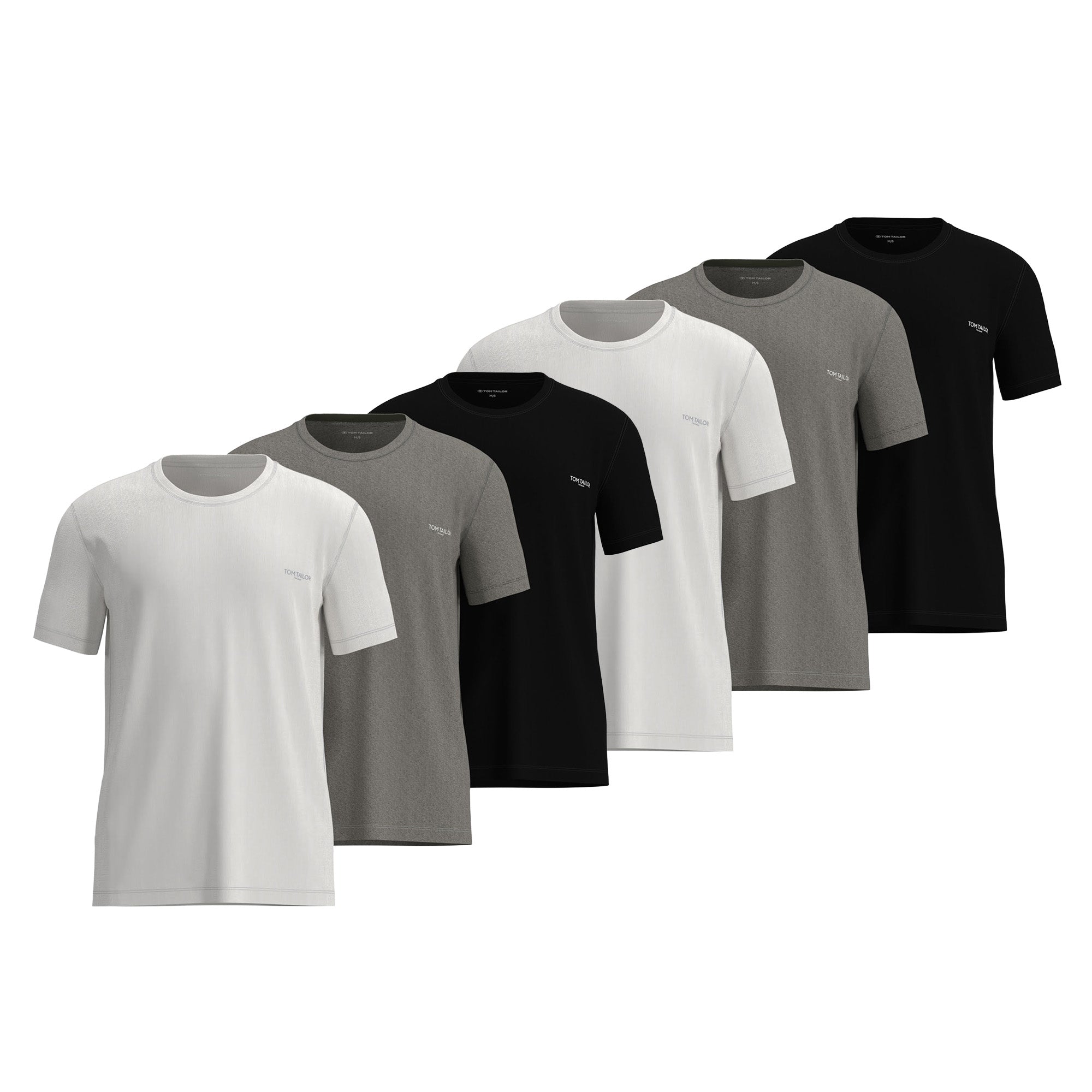 TOM TAILOR Men T-shirt, 6-pack – round neck, short sleeves, single jersey, cotton, plain colour