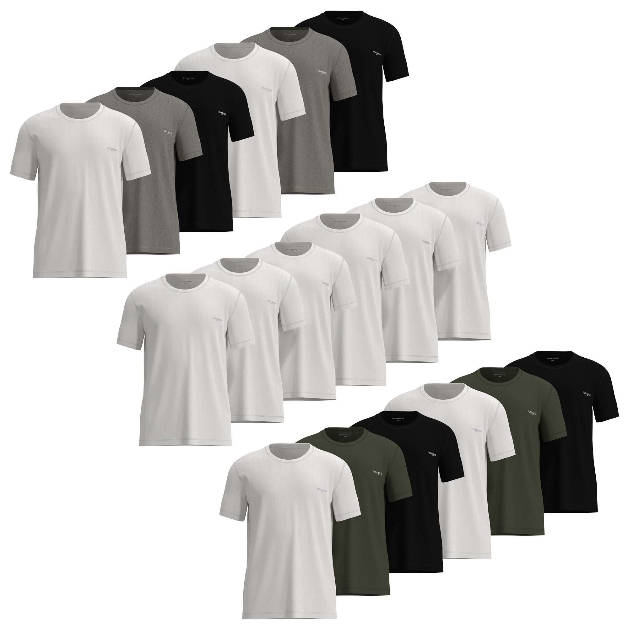 TOM TAILOR Men T-shirt, 6-pack – round neck, short sleeves, single jersey, cotton, plain colour