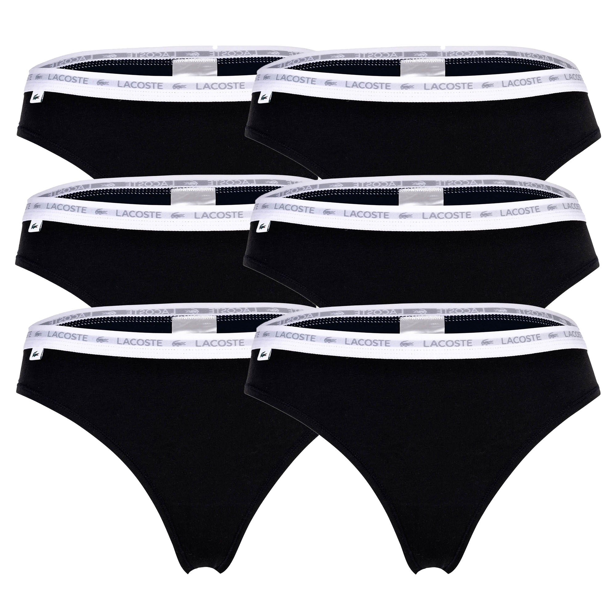 LACOSTE Damen Strings, 6er Pack - Thong, Unterwäsche, Cotton Stretch, Logobund, einfarbig