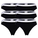 LACOSTE Women's Thongs, 6-Pack - Thong, Underwear, Cotton Stretch, Logo Waistband, Solid Color