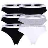LACOSTE Women's Thongs, 6-Pack - Thong, Underwear, Cotton Stretch, Logo Waistband, Solid Color