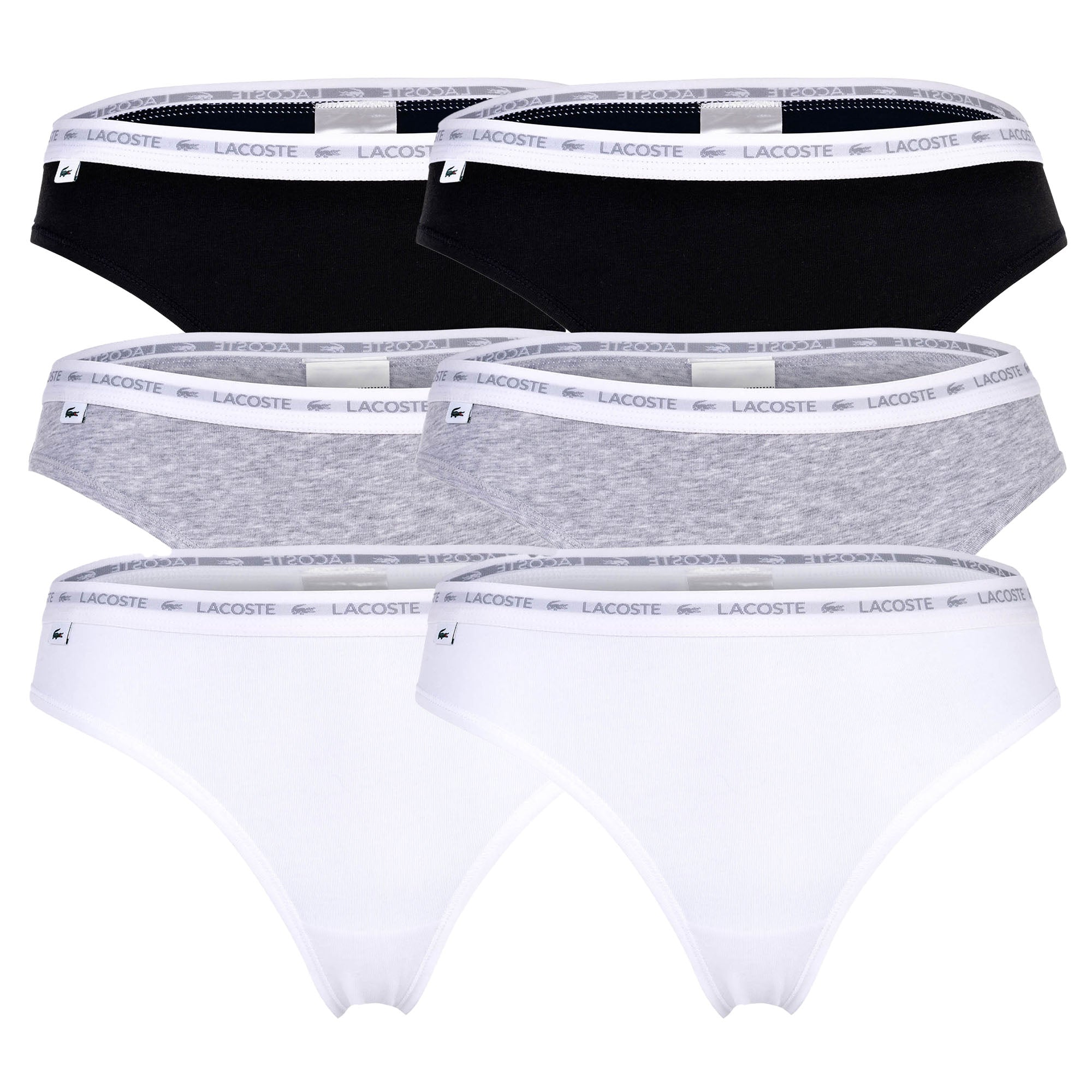 LACOSTE Damen Strings, 6er Pack - Thong, Unterwäsche, Cotton Stretch, Logobund, einfarbig