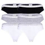 LACOSTE Women's Thongs, 6-Pack - Thong, Underwear, Cotton Stretch, Logo Waistband, Solid Color