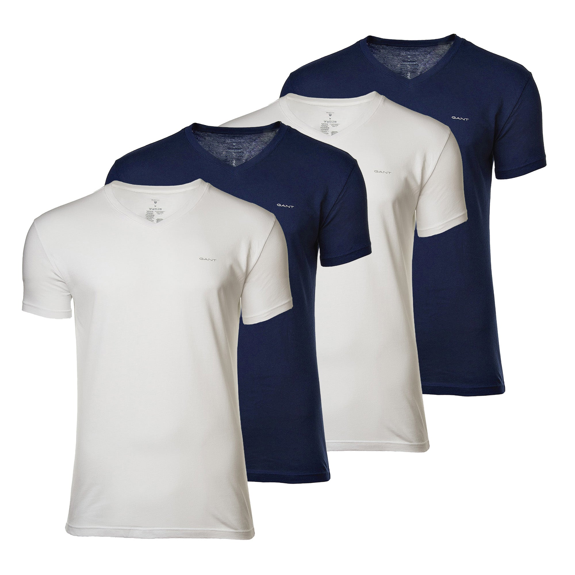 GANT Herren T-Shirt, 4er Pack - V-NECK T-SHIRT 4-PACK, V-Ausschnitt, kurzarm, Cotton