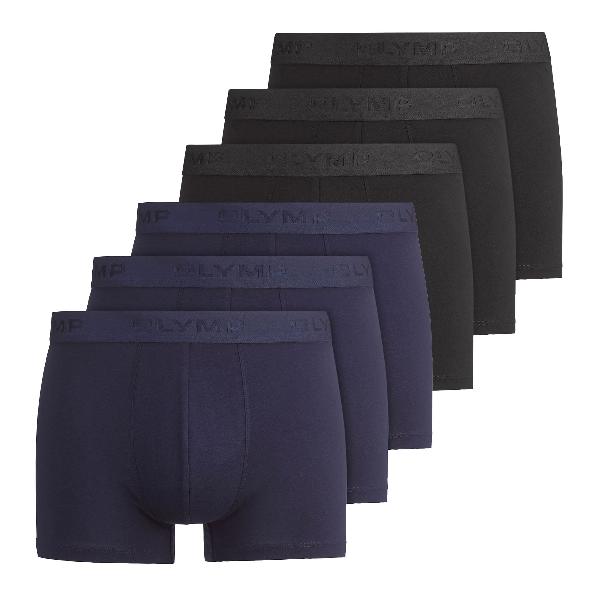 OLYMP Herren Boxershorts, 6er Pack - Trunks, Cotton Stretch, Logo, einfarbig