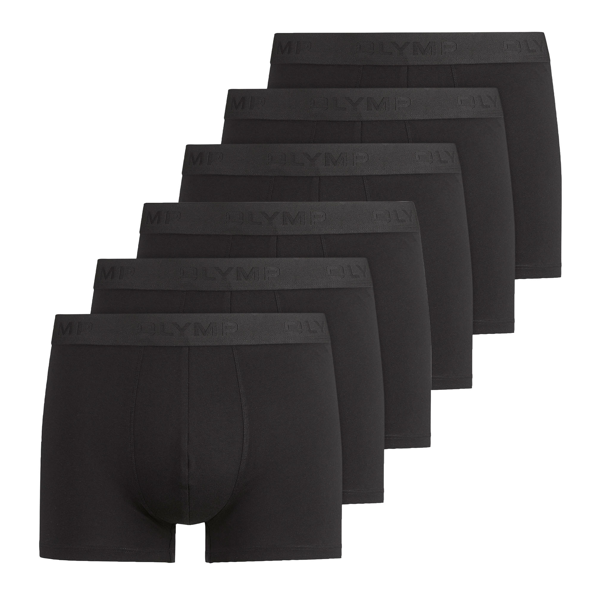 OLYMP Herren Boxershorts, 6er Pack - Trunks, Cotton Stretch, Logo, einfarbig