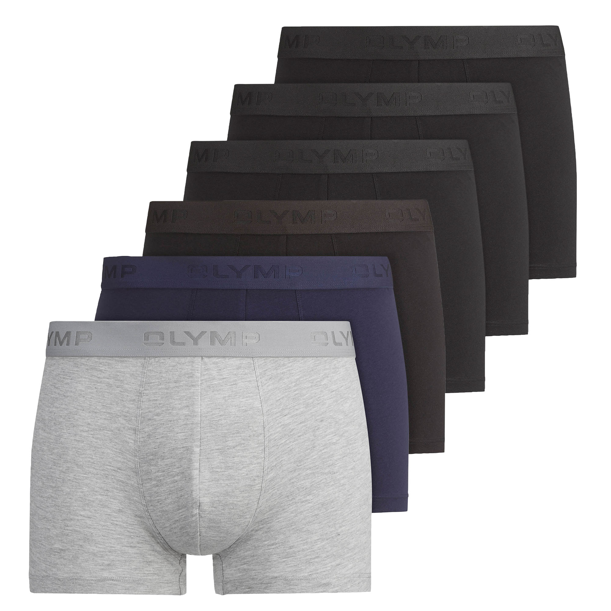 OLYMP Herren Boxershorts, 6er Pack - Trunks, Cotton Stretch, Logo, einfarbig