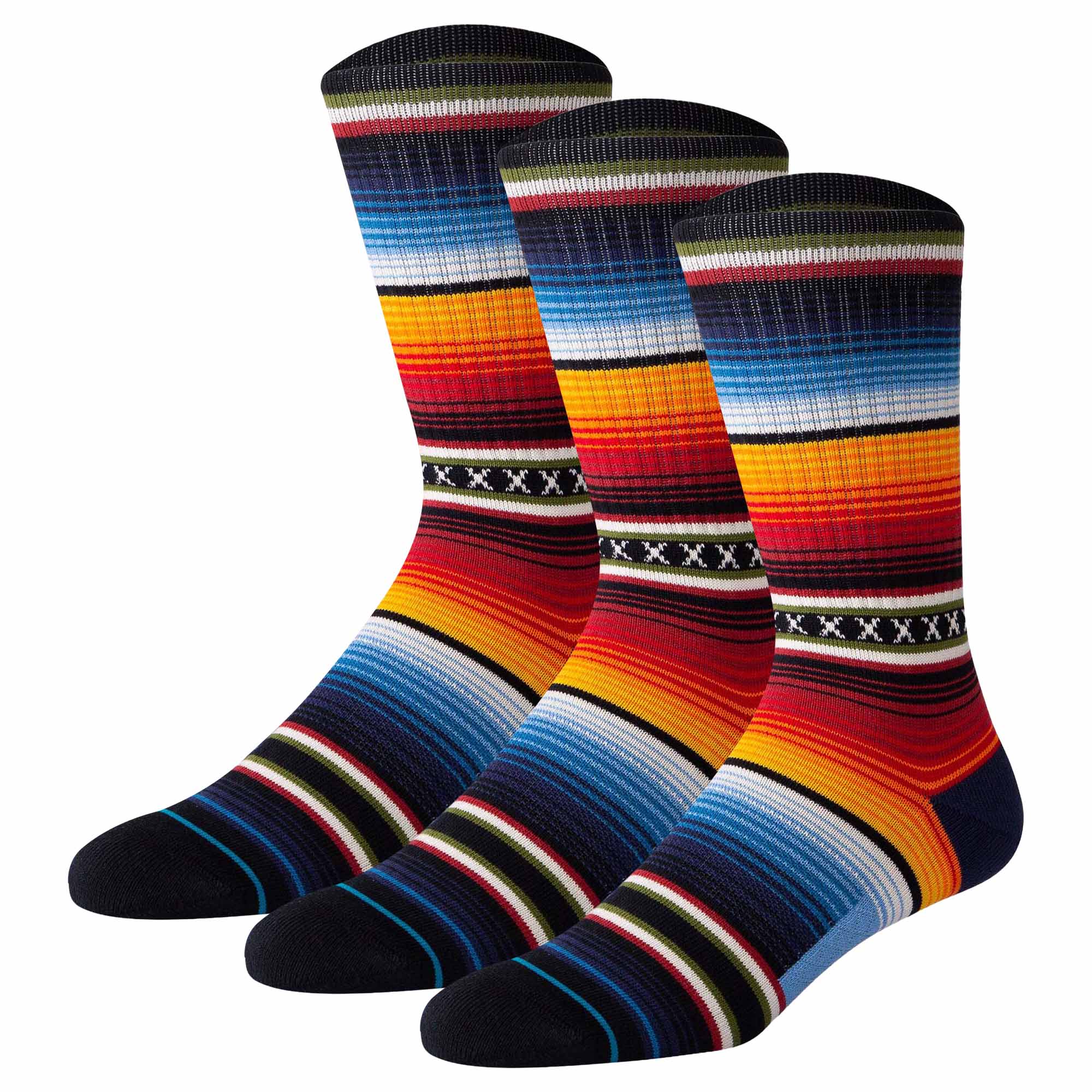STANCE Unisex Socks, 3-pack - CURREN ST CREW, Stripes, Fair Isle Pattern, Cotton Blend