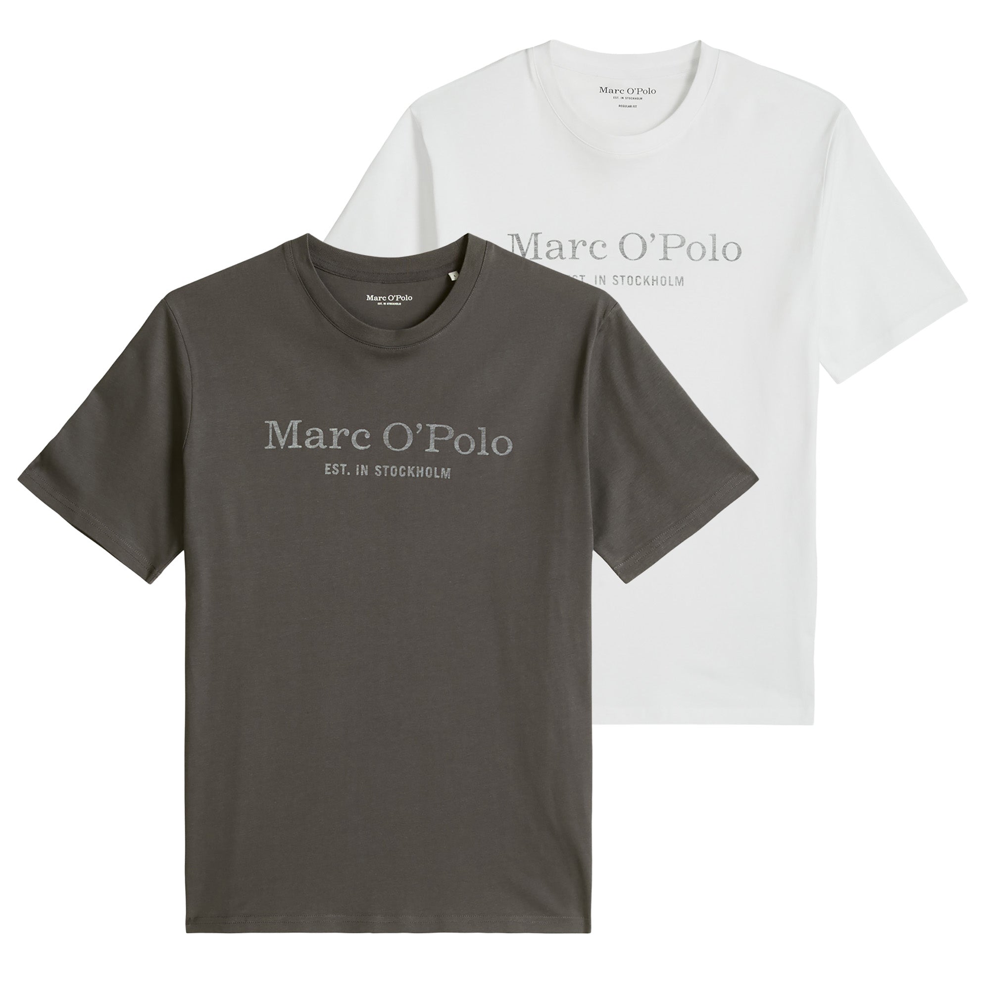 Marc O'Polo Men's T-shirt, 2-pack – Large logo, regular fit, cotton, logo print, plain