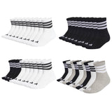 adidas Unisex Quarter Socks, 9-pack - 3-Stripes Cushioned Sportswear Mid-Cut Socks, logo, stripes, padded