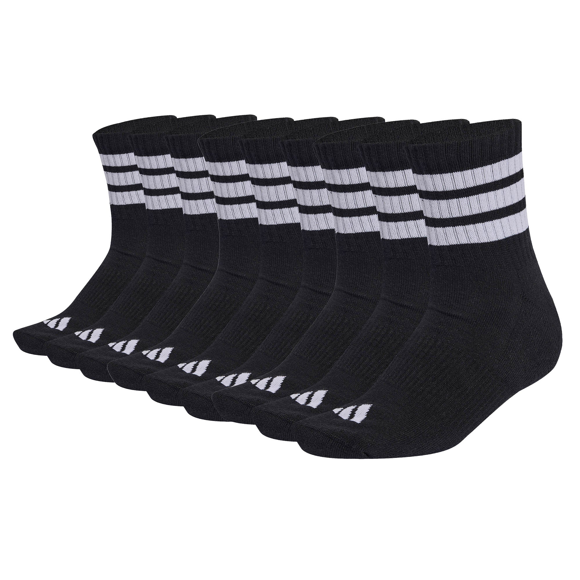 adidas Unisex Quartersocken, 9er Pack - 3-Stripes Cushioned Sportswear Mid-Cut Socks, Logo, Streifen, gepolstert