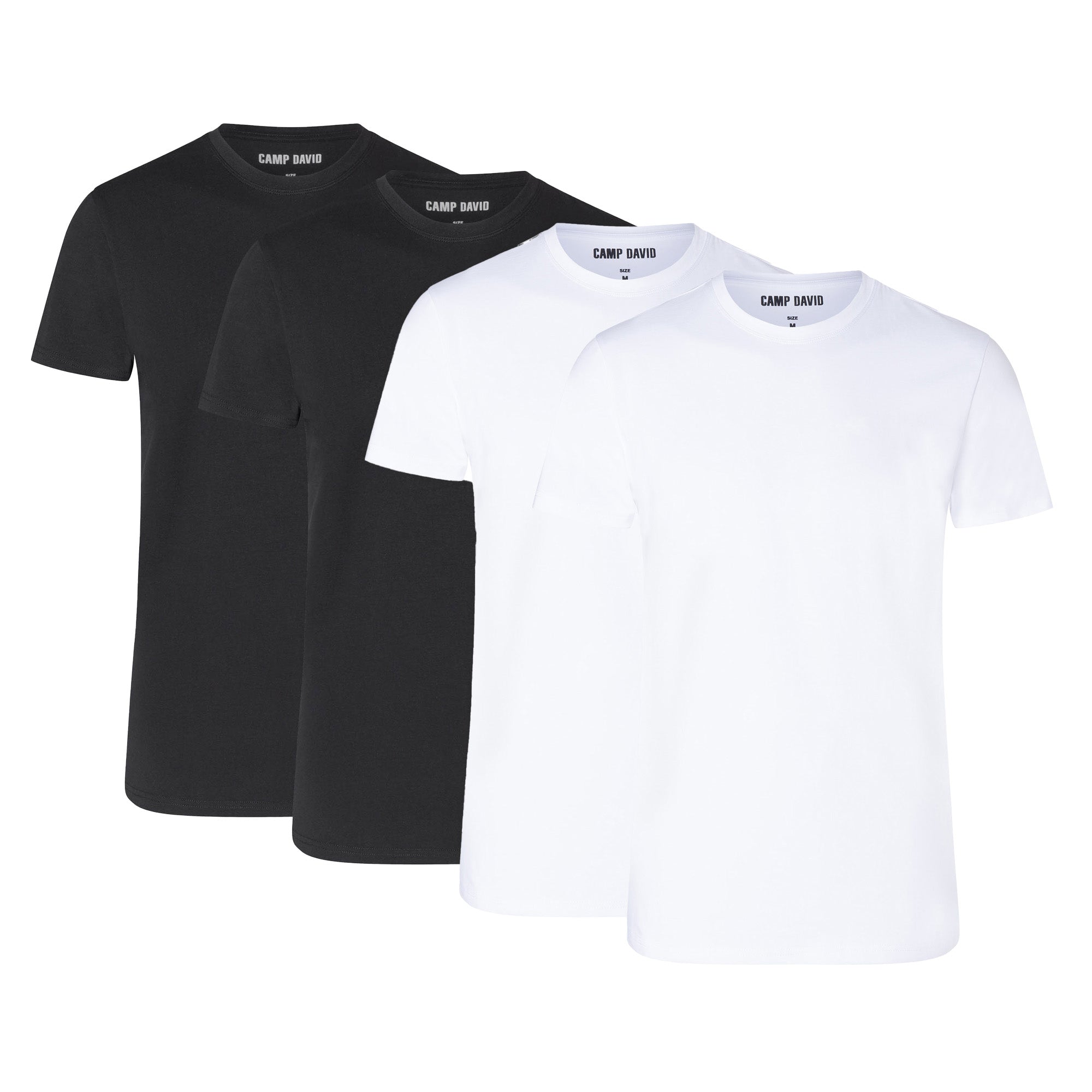 CAMP DAVID Herren T-Shirts, 4er Pack - Crew Neck T-Shirt 4P, Cotton Stretch