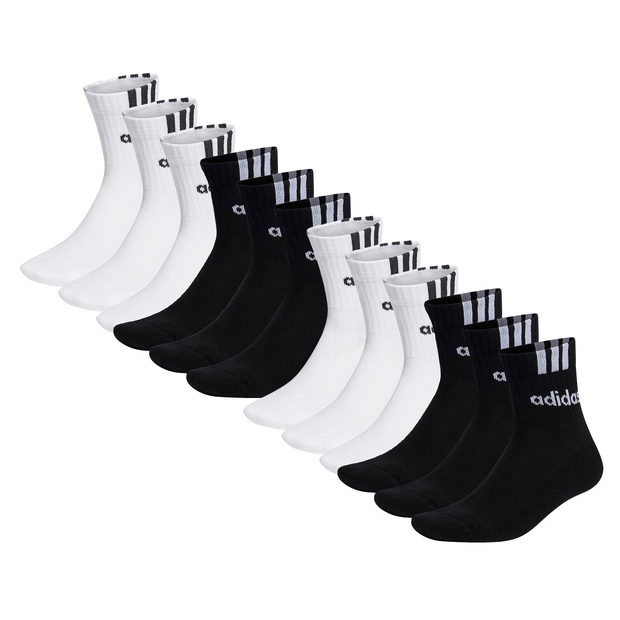 adidas unisex quarter socks, 12-pack - Cushioned 3S Linear, logo, single-coloured