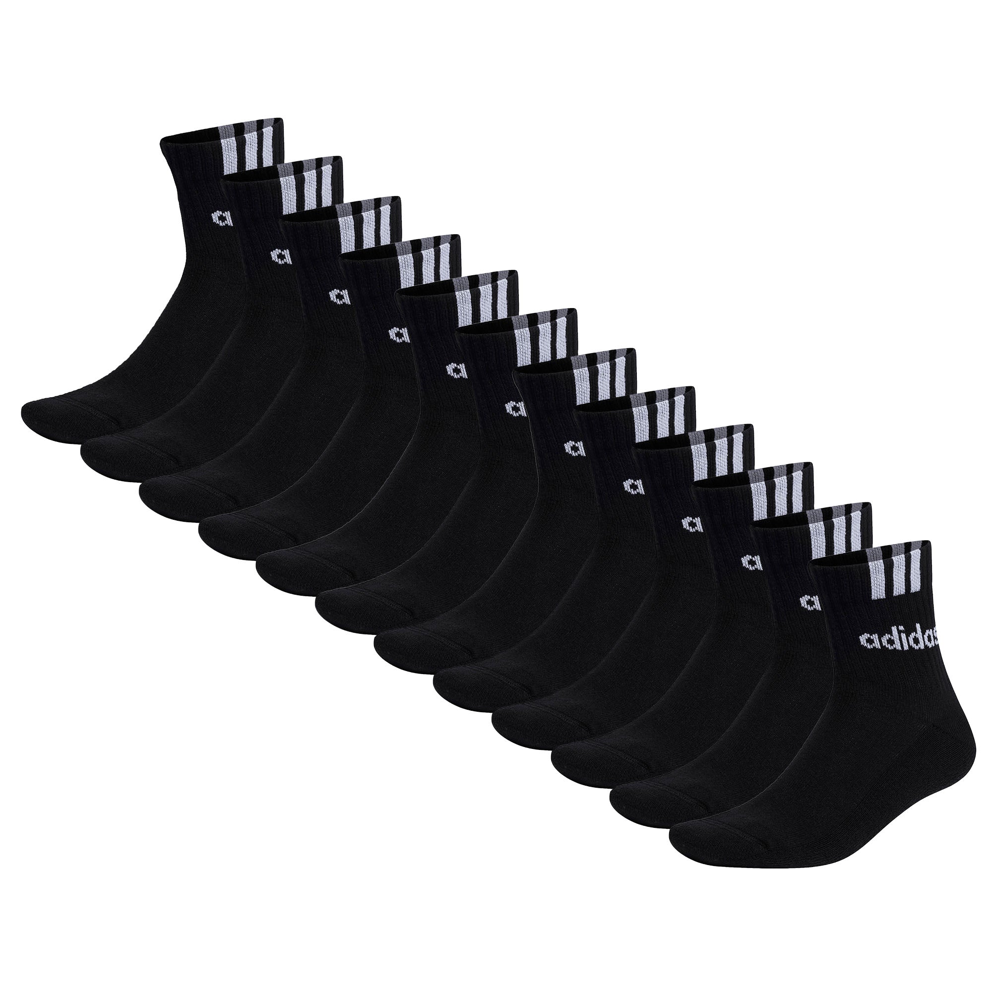 adidas Unisex Quarter Socken, 12er Pack - Cushioned 3S Linear, Logo, einfarbig