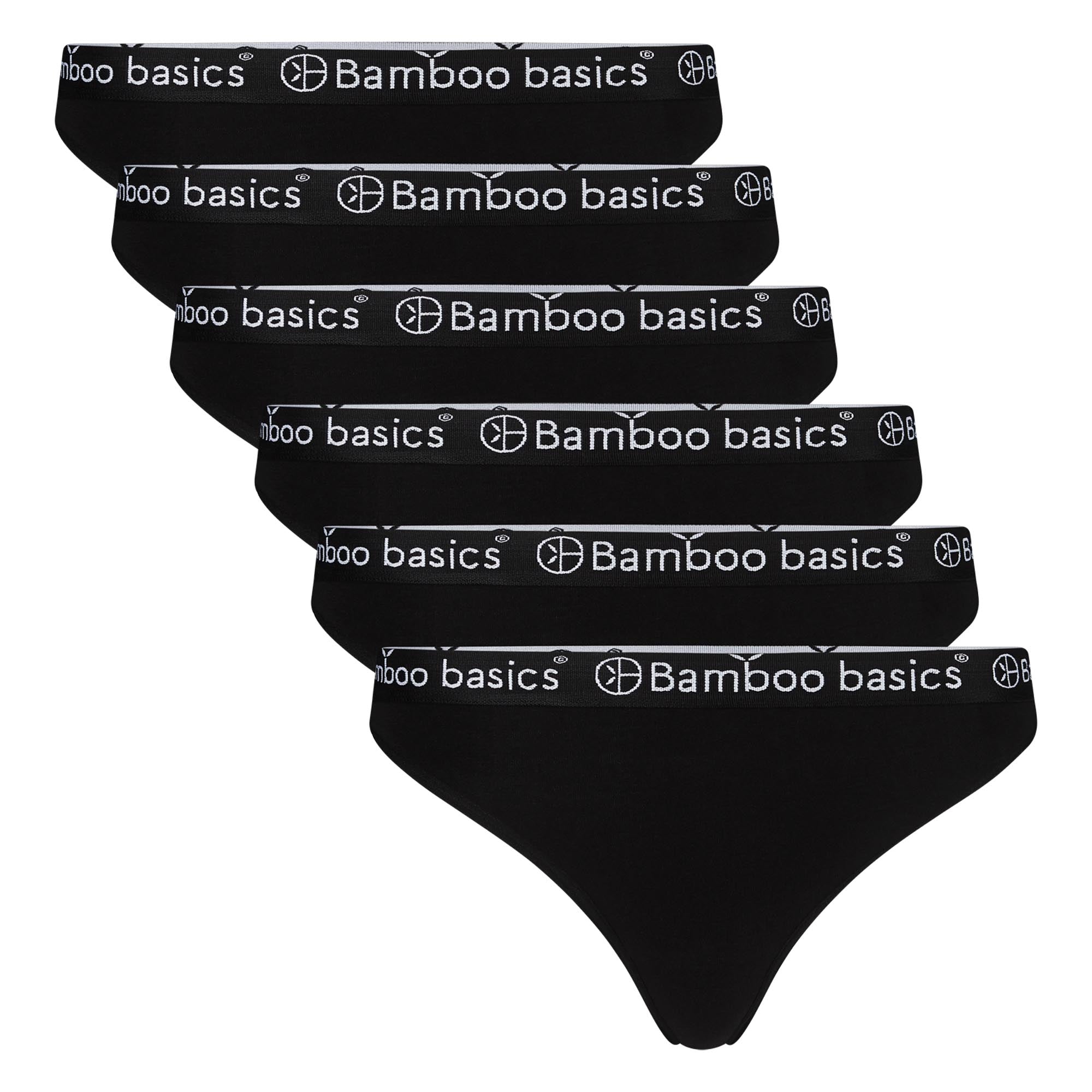 Bamboo basics Damen String EMMA, 6er Pack - Logo-Bund, atmungsaktiv, Single Jersey