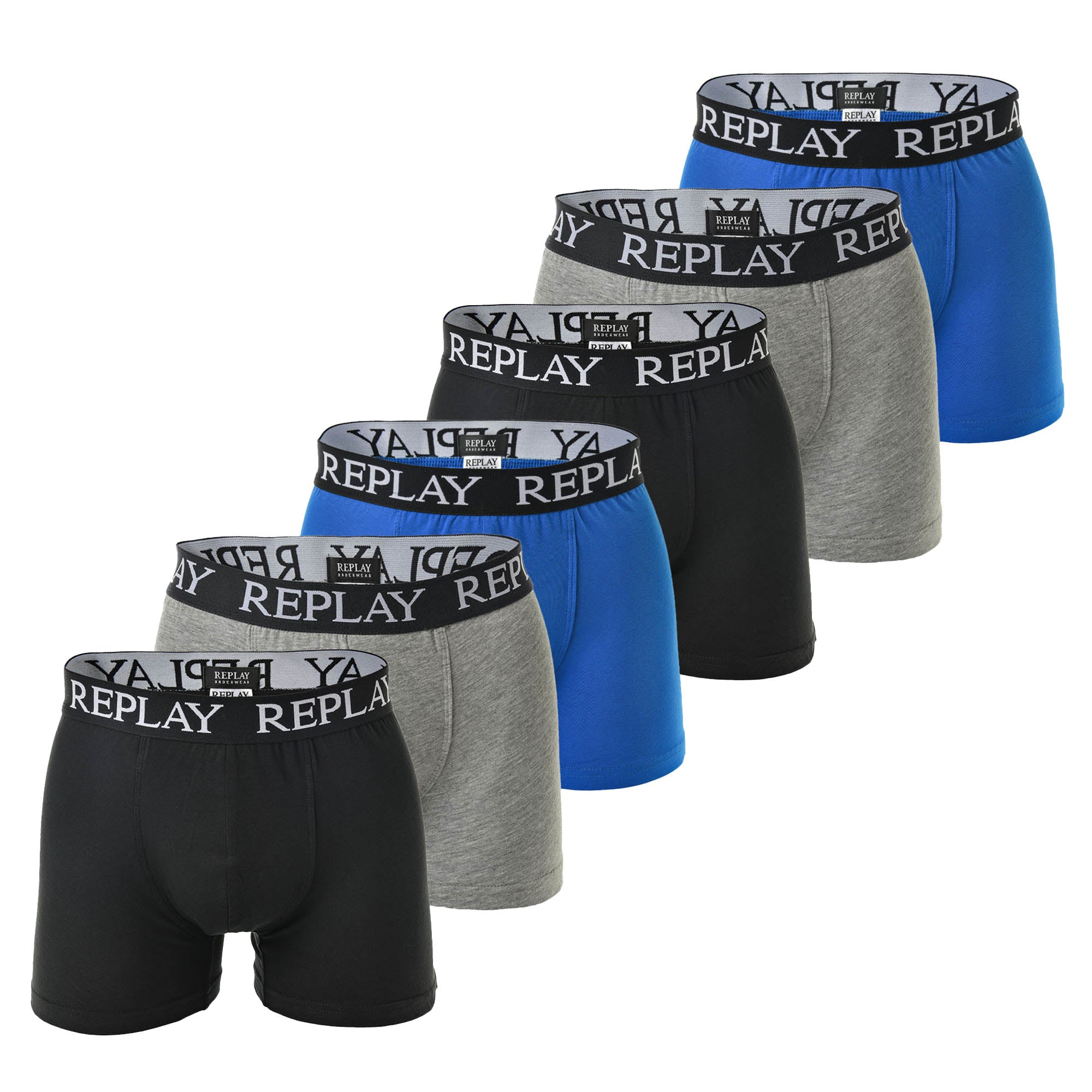 REPLAY Herren Boxershorts, 6er Pack - Unterhosen, Baumwolle, Logo, einfarbig