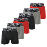 REPLAY Herren Boxershorts, 6er Pack - Unterhosen, Baumwolle, Logo, einfarbig