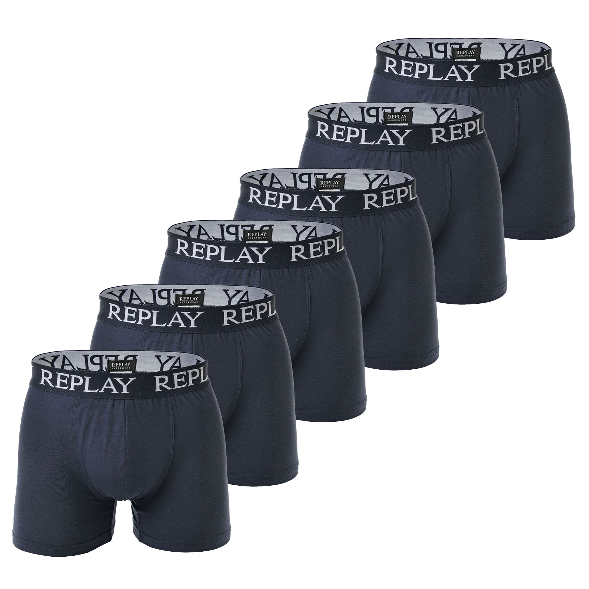 REPLAY Herren Boxershorts, 6er Pack - Unterhosen, Baumwolle, Logo, einfarbig