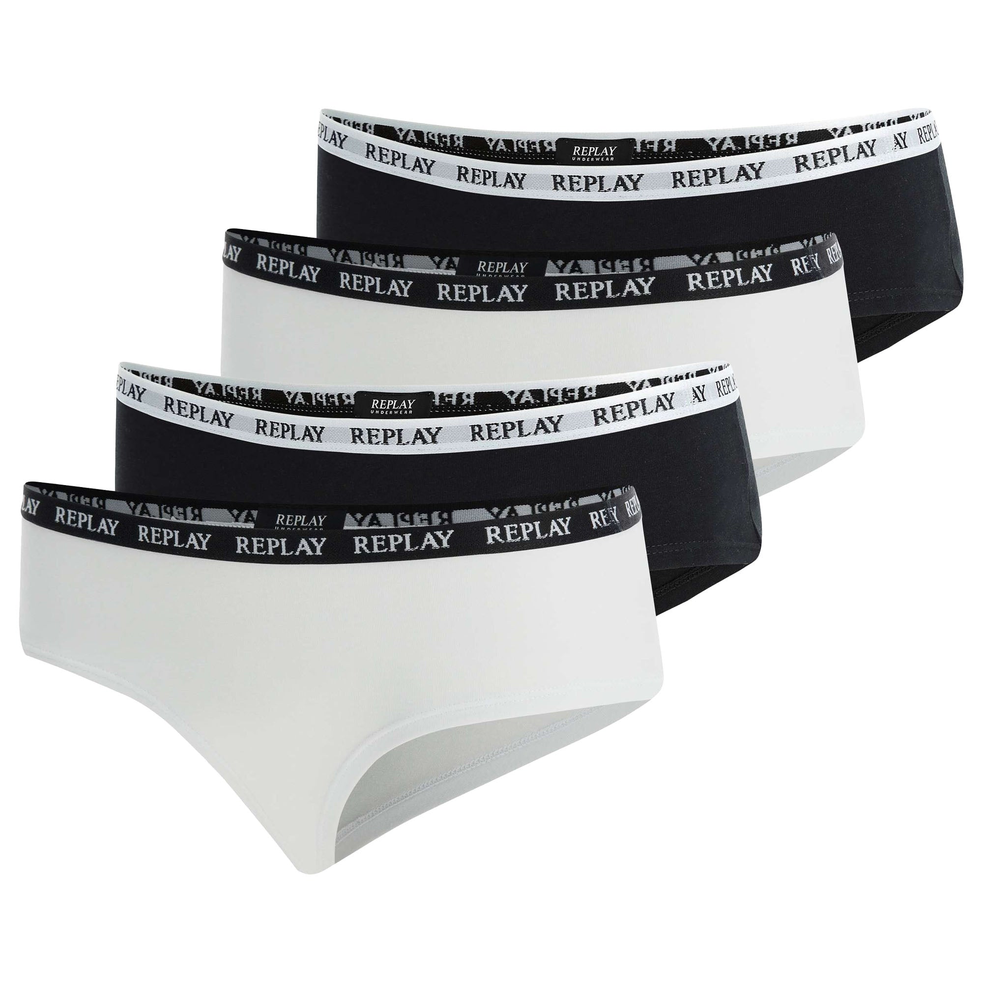 REPLAY Damen Panties, 4er Pack - Slip, Logobund, Baumwollmischung
