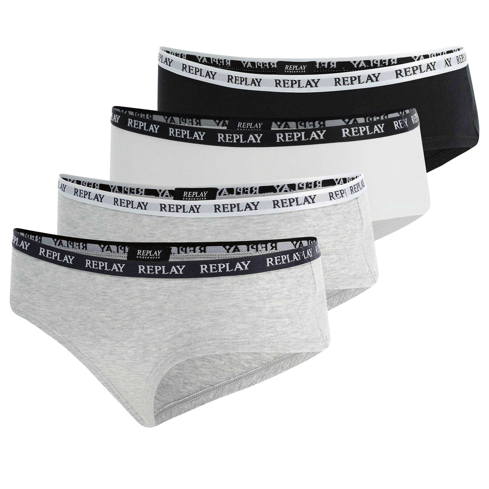 REPLAY Damen Panties, 4er Pack - Slip, Logobund, Baumwollmischung