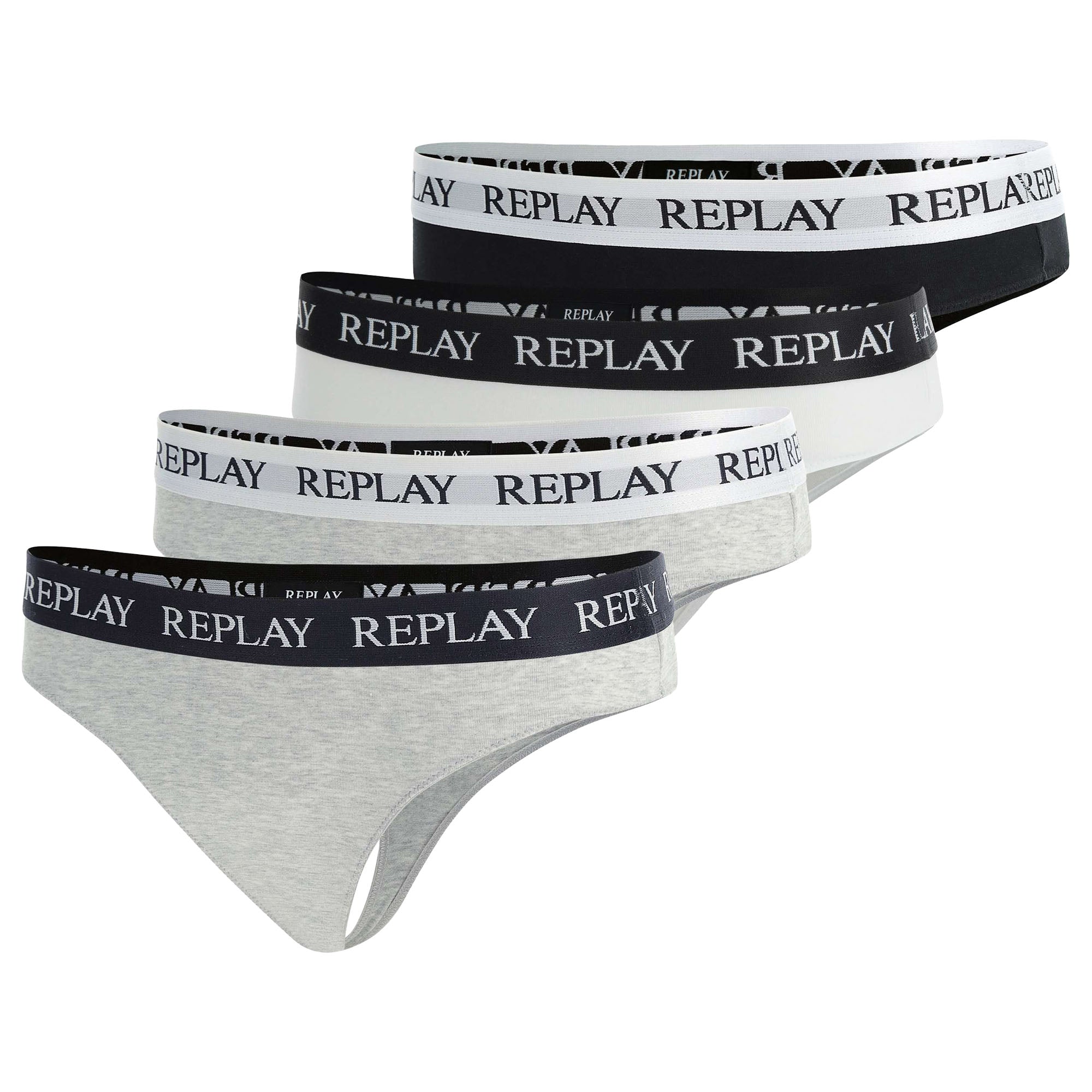 REPLAY Damen Strings, 4er Pack - String, Logobund, Baumwollmischung