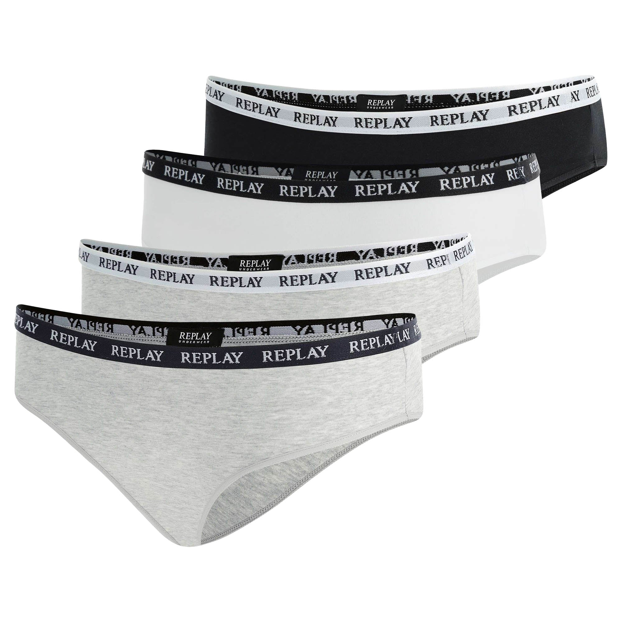 REPLAY Damen Slips, 4er Pack - Slip, Logobund, Baumwollmischung