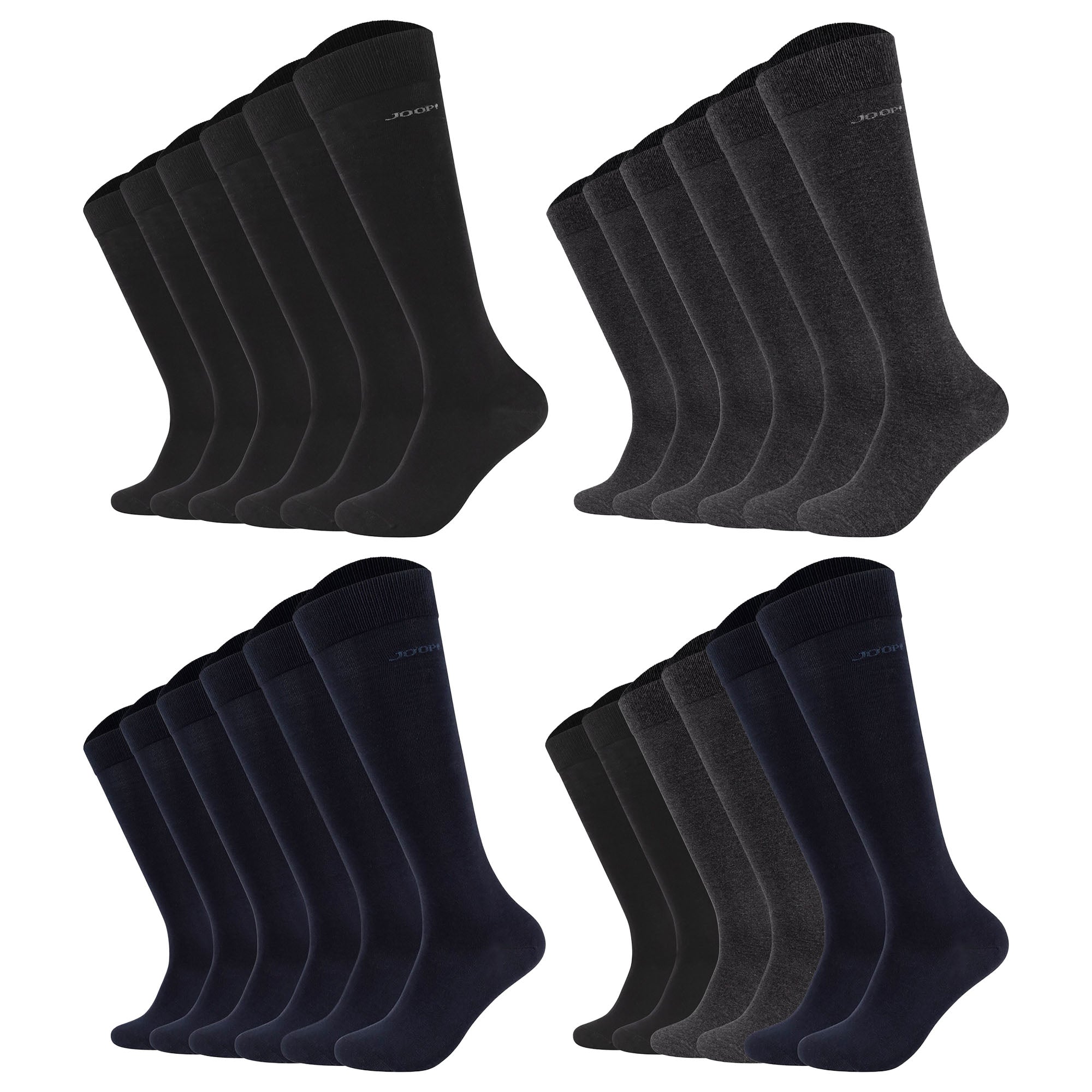 JOOP! Herren Kniestrümpfe, 6er Pack - Premium Essential Cotton Knee High, Logo, einfarbig