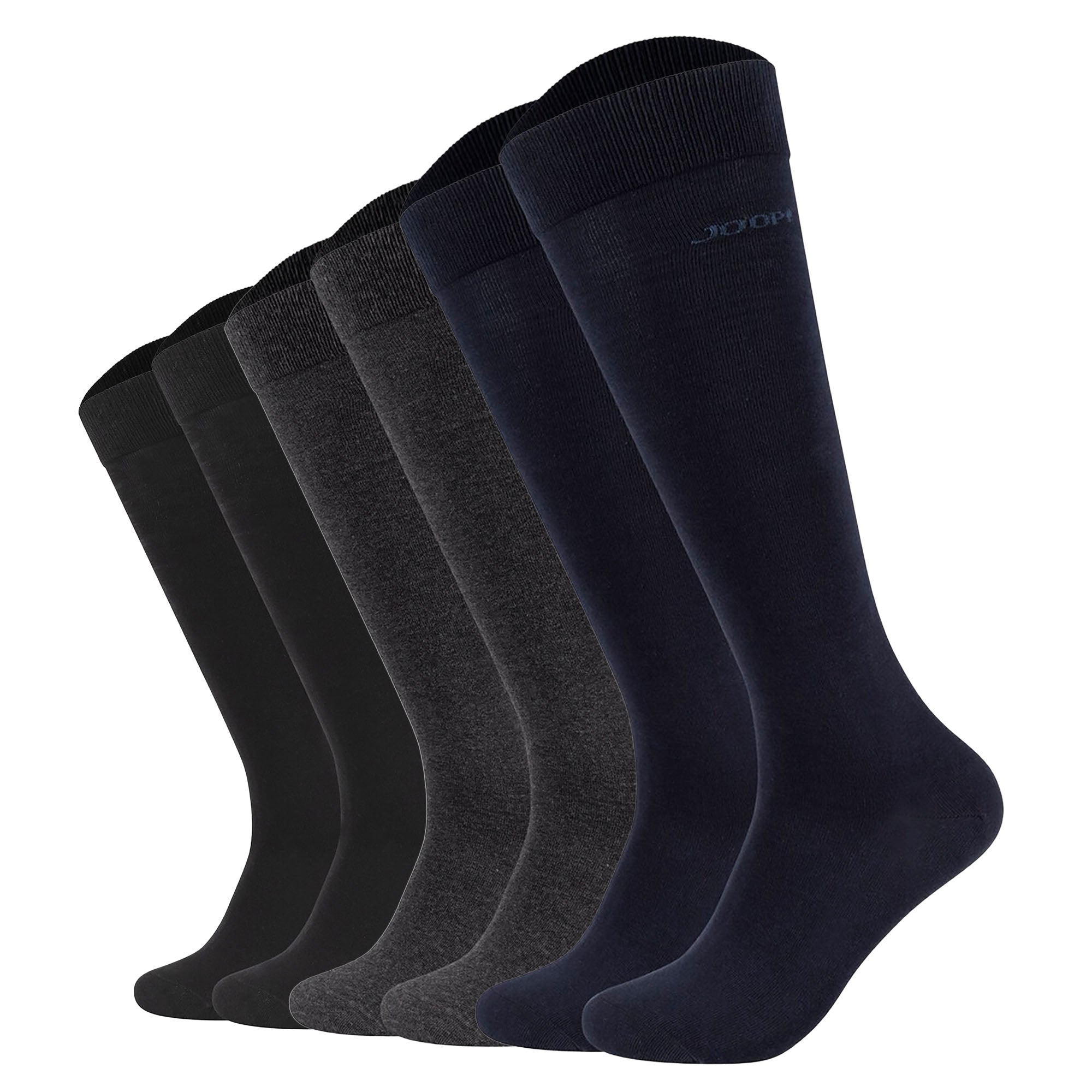 JOOP! Men's Knee-High Socks, 6-pack - Premium Essential Cotton Knee High, logo, single-colored