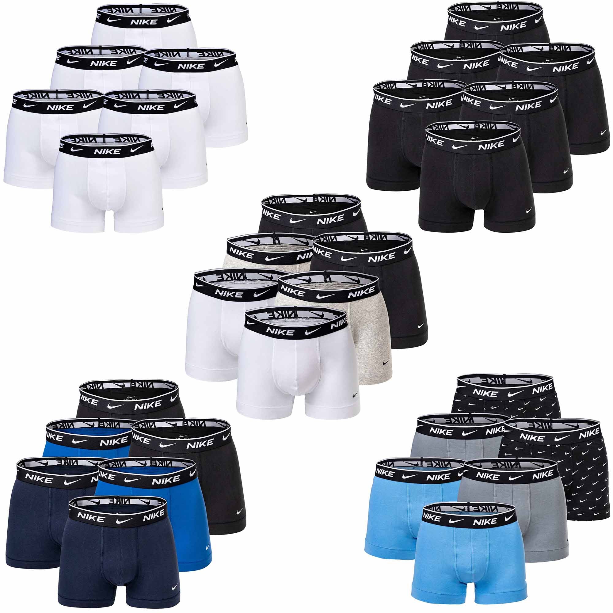 NIKE Herren Boxer Shorts, 6er Pack - Trunks, Logobund, Cotton Stretch