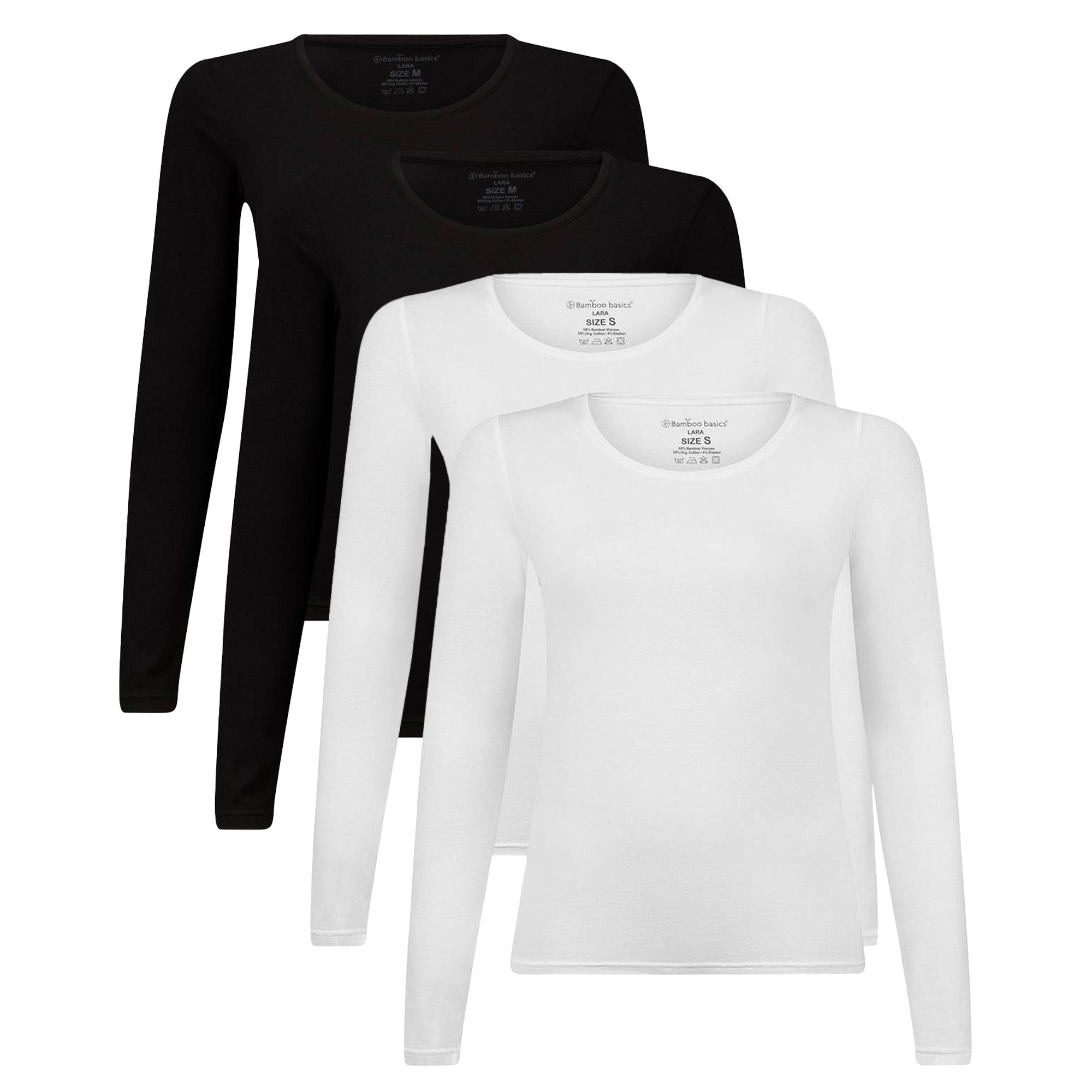 Bamboo basics Damen T-Shirt, 4er Pack - LARA Longsleeve, Unterhemd, Rundhals, uni
