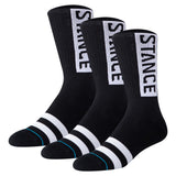 STANCE Unisex Socks, 3-pack - OG Crew, Logo, Crew Socks with Stripes
