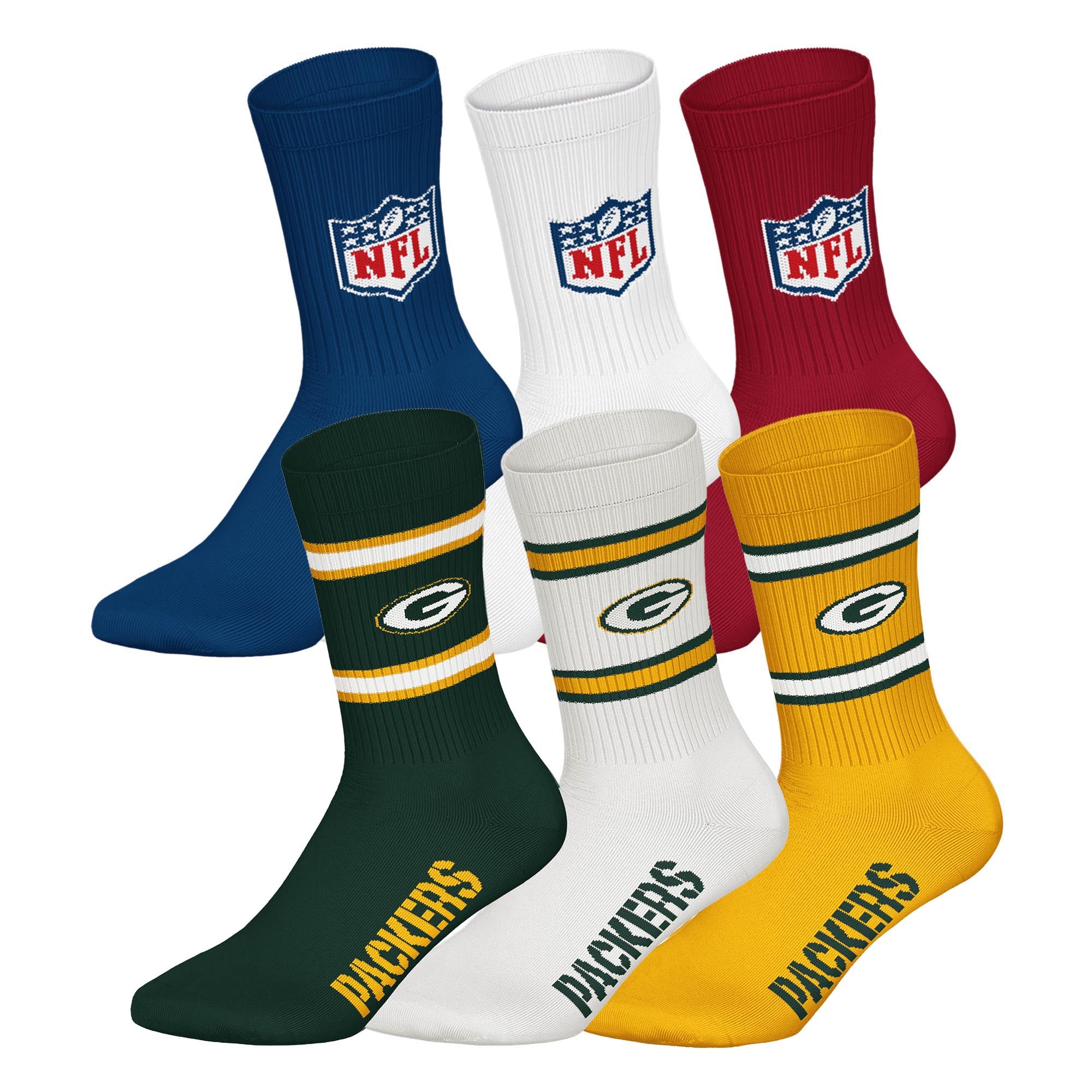NFL Unisex Socken, 6er Pack - NFL Teams, 6Pack Crew Socks, Football, Logo, Baumwollmischung