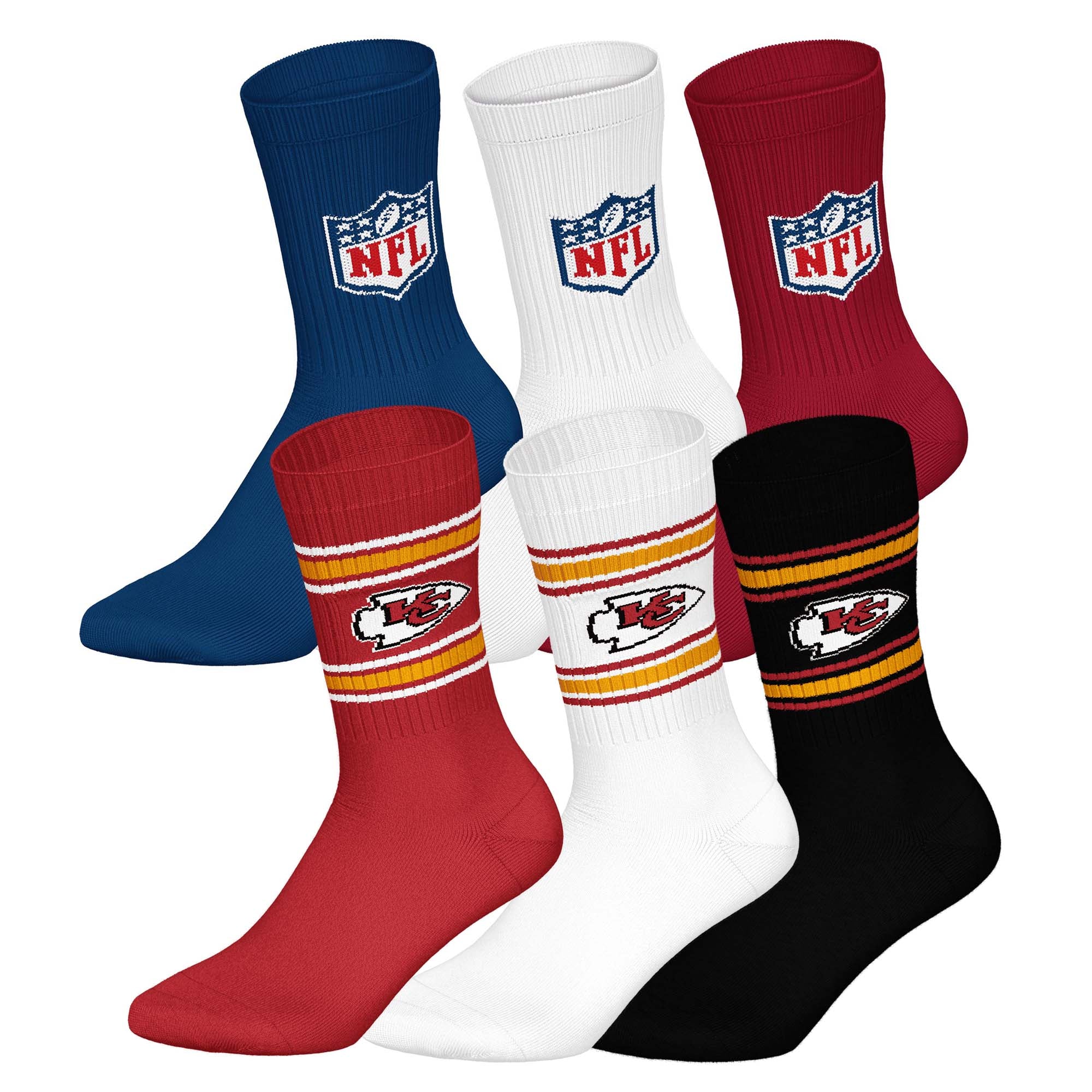 NFL Unisex Socken, 6er Pack - NFL Teams, 6Pack Crew Socks, Football, Logo, Baumwollmischung
